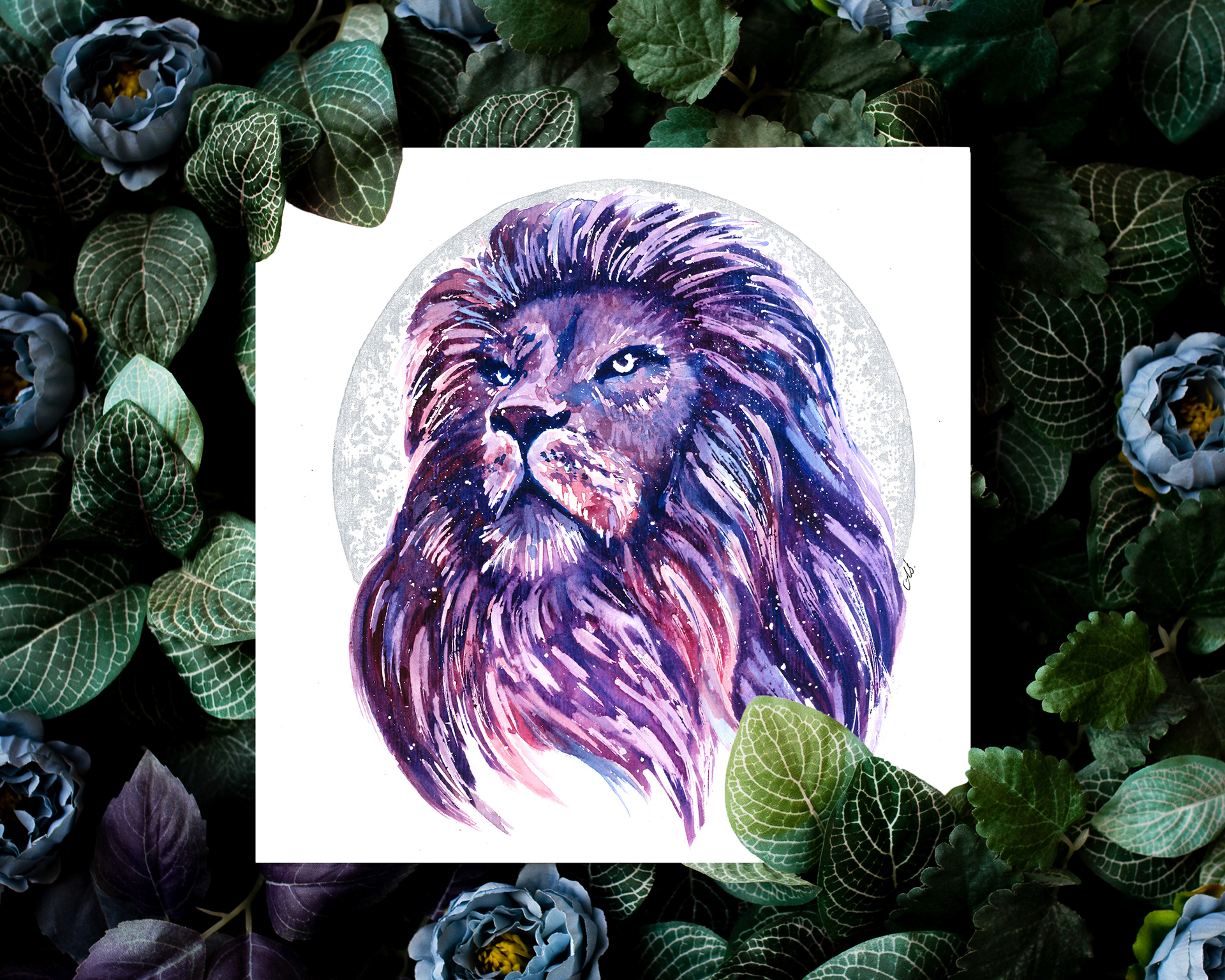 Fine Art print of the original painting with hand painted Moon (300x300 mm) €39.99