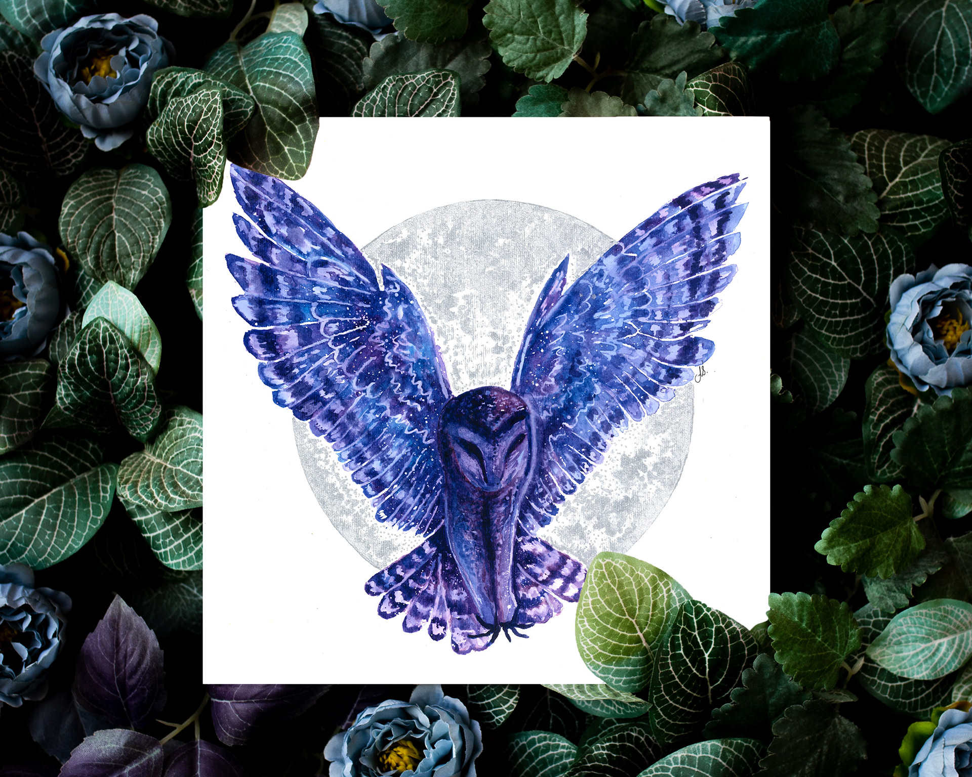 Fine Art print of the original painting with hand painted Moon (300x300 mm) €39.99