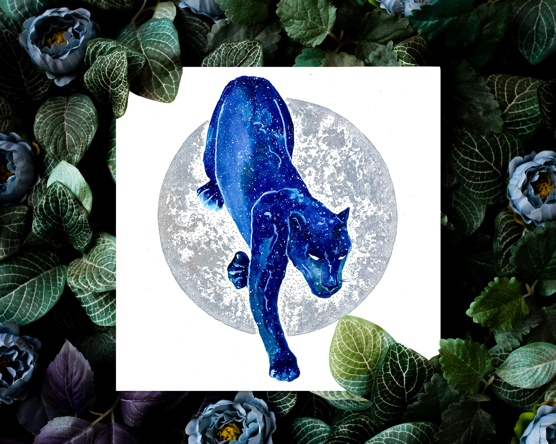 Fine Art print of the original painting with hand painted Moon (300x300 mm) €39.99