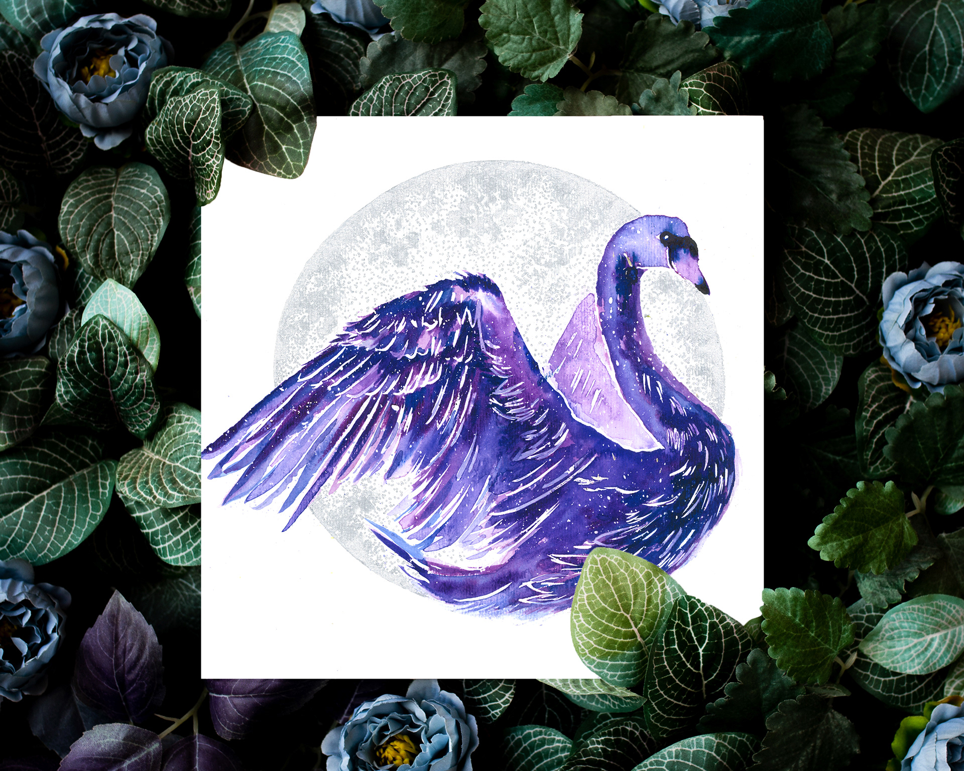 Fine Art print of the original painting with hand painted Moon (300x300 mm) €39.99