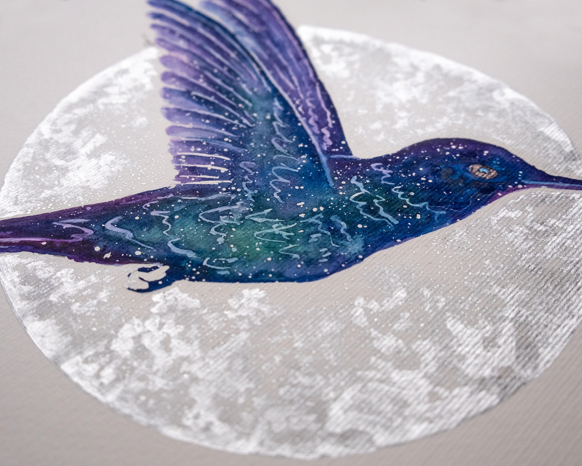 Close up of Hand-Painted Moon Calendar