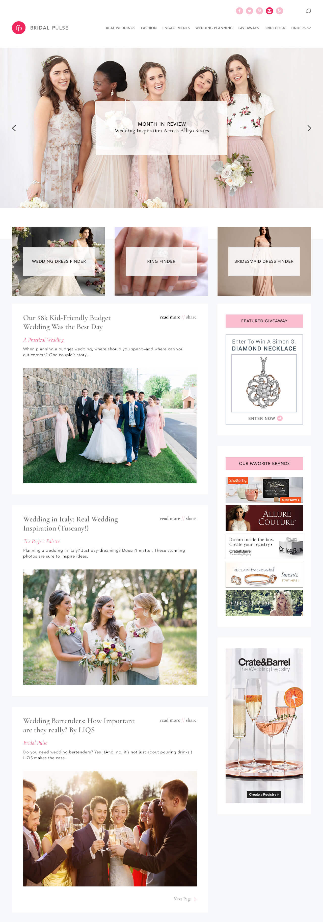 Bridal blog homepage design