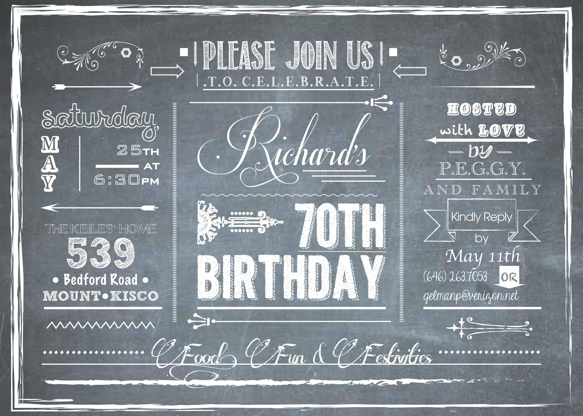 Chalkboard 70th Birthday Invite