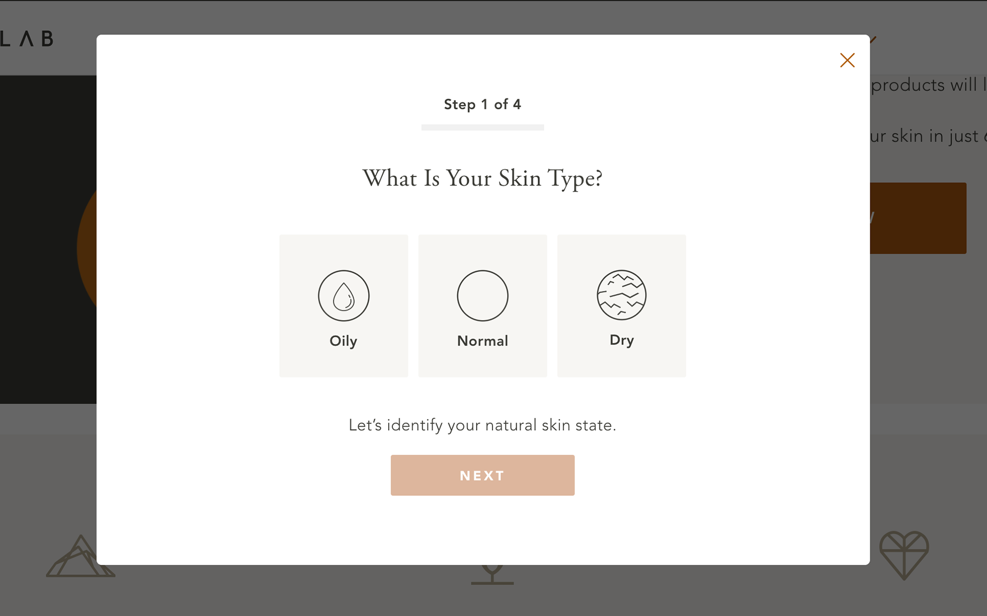 Screenshots from skincare quiz