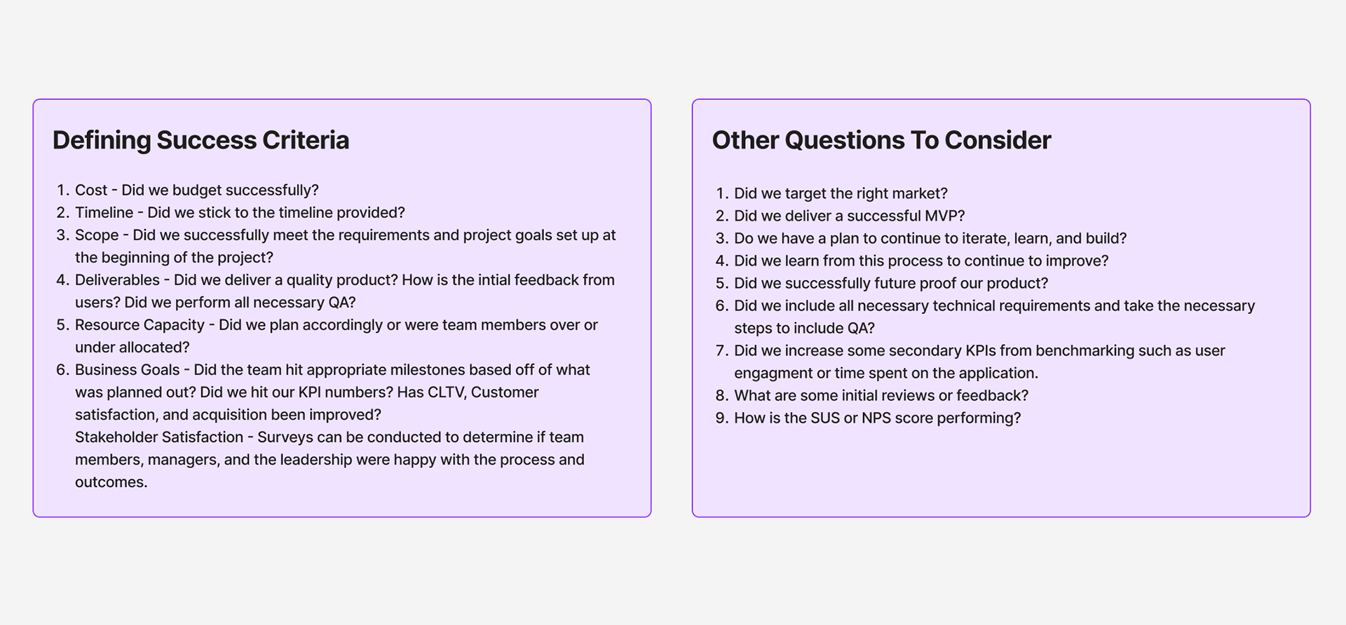 Image of text of questions defining what is necessary for success criteria