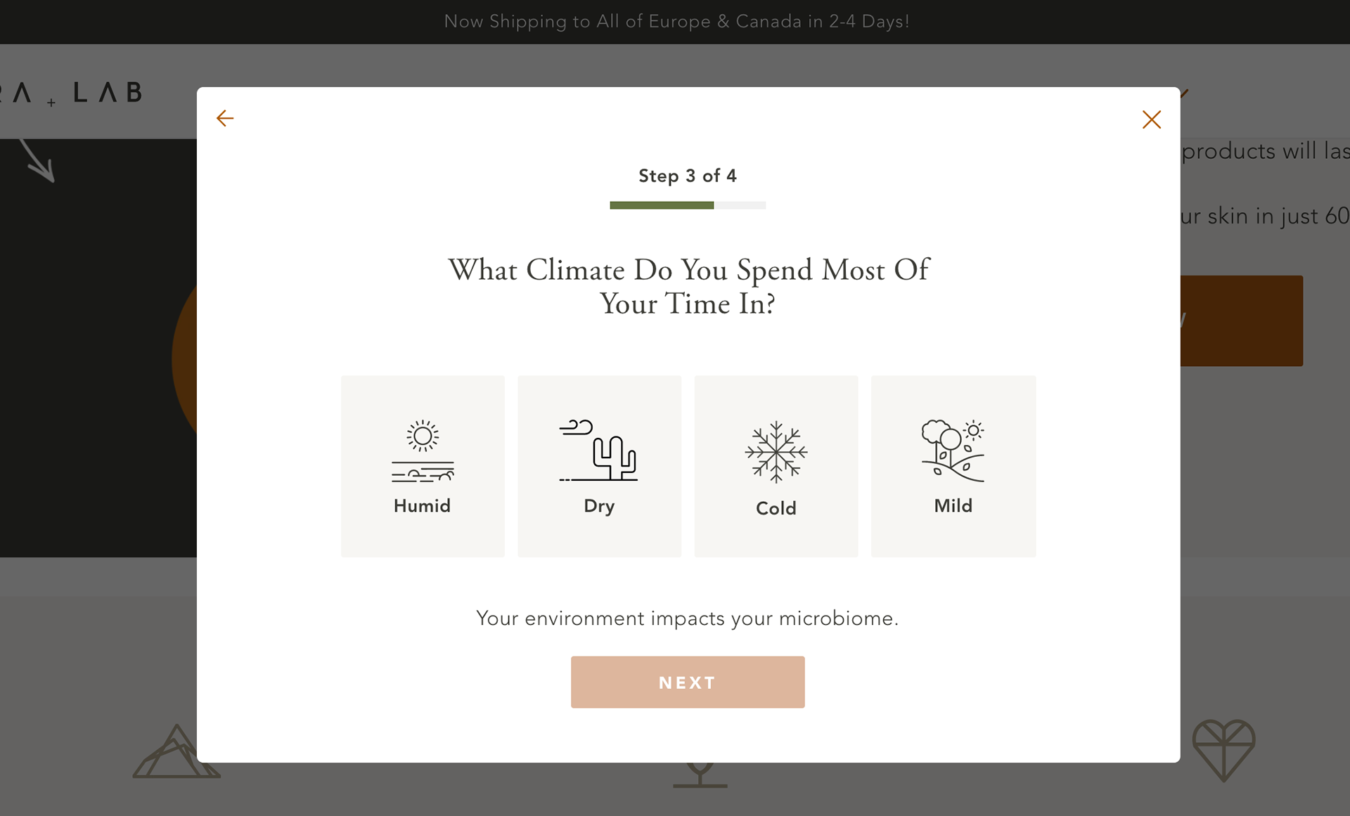 Screenshots from skincare quiz