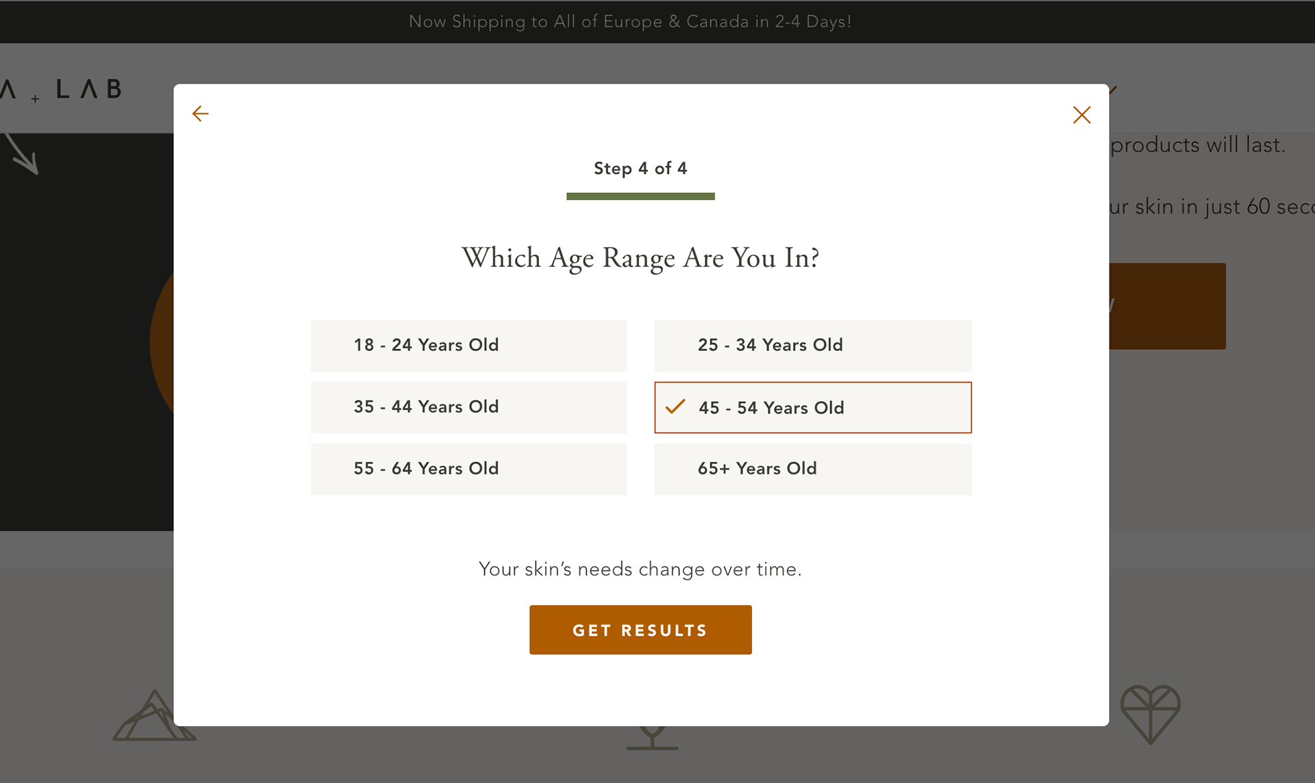 Screenshots from skincare quiz