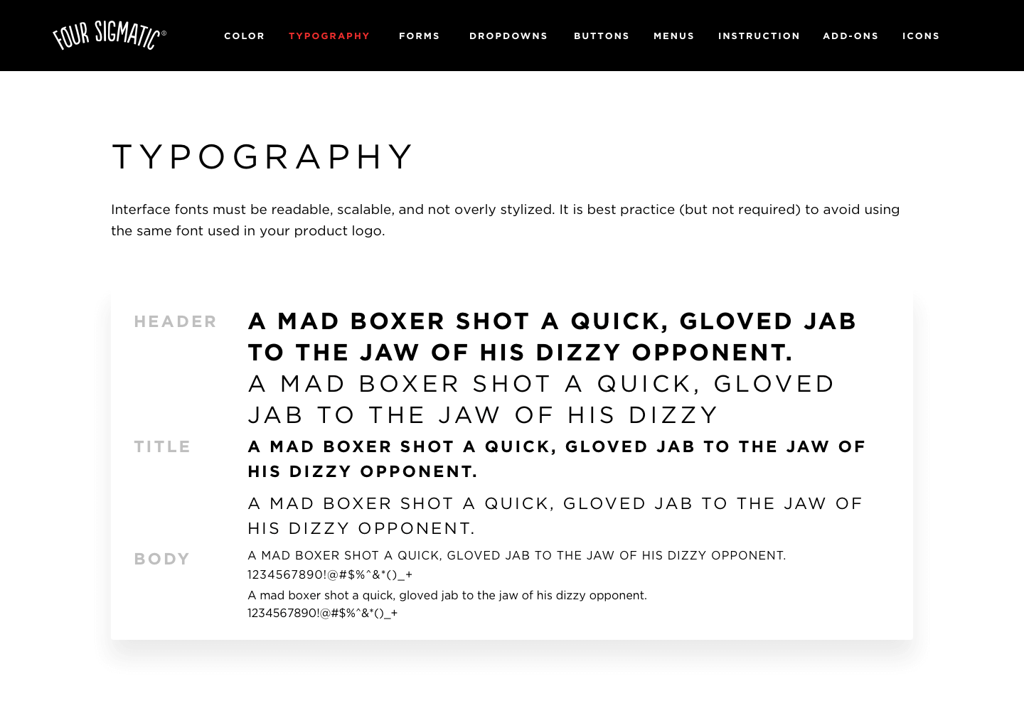 Four Sigmatic Style Guide typography