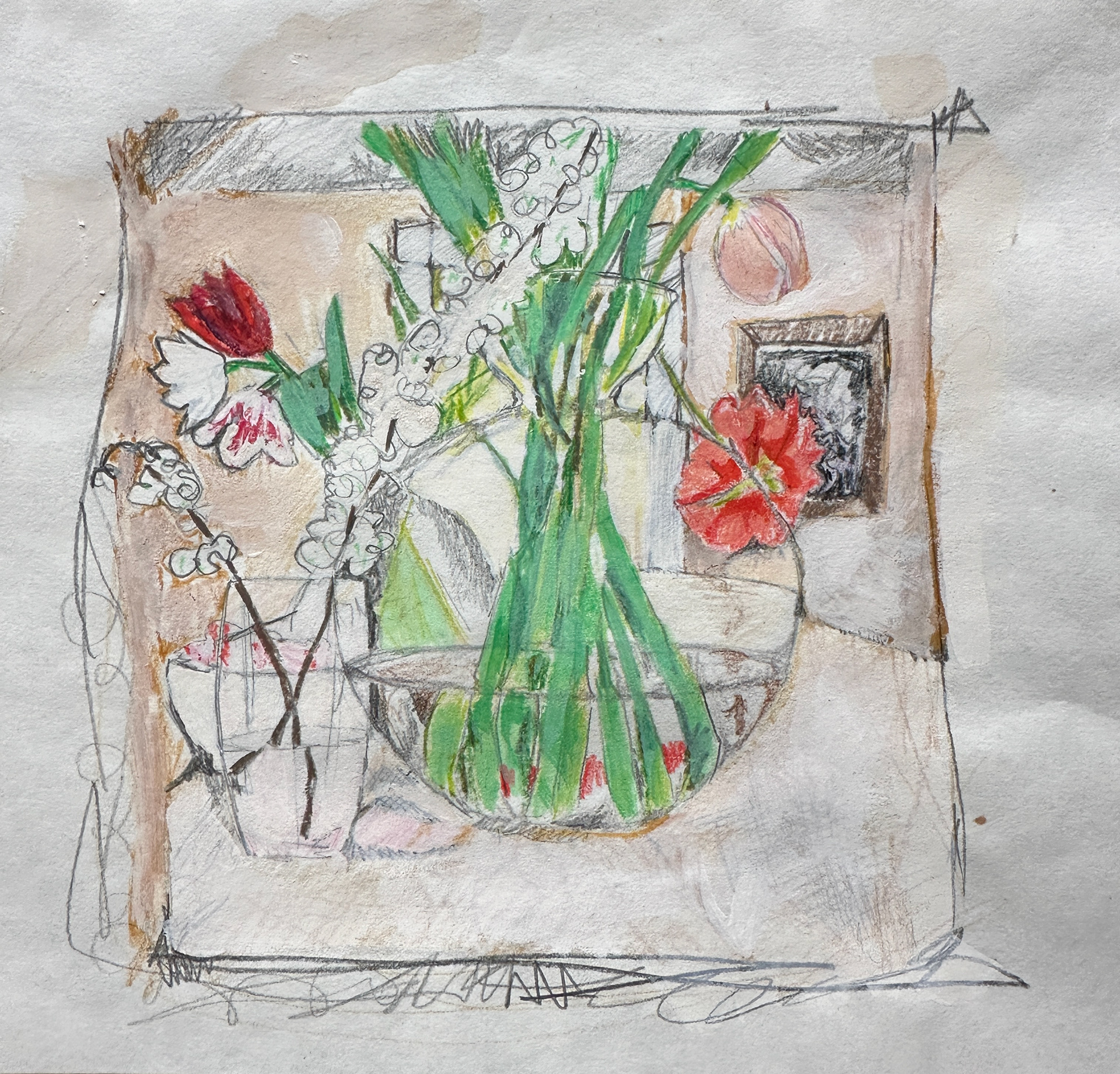 Guache, Pencil, watercolor