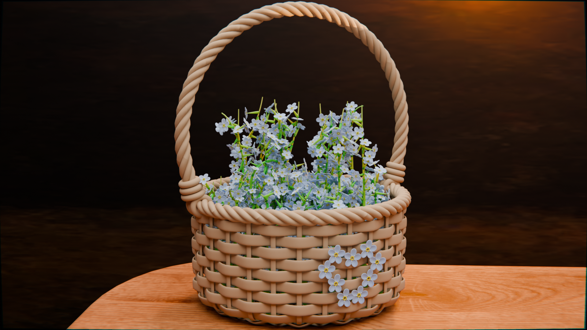 A basket of forget-me-nots I 3d modeled for a friend