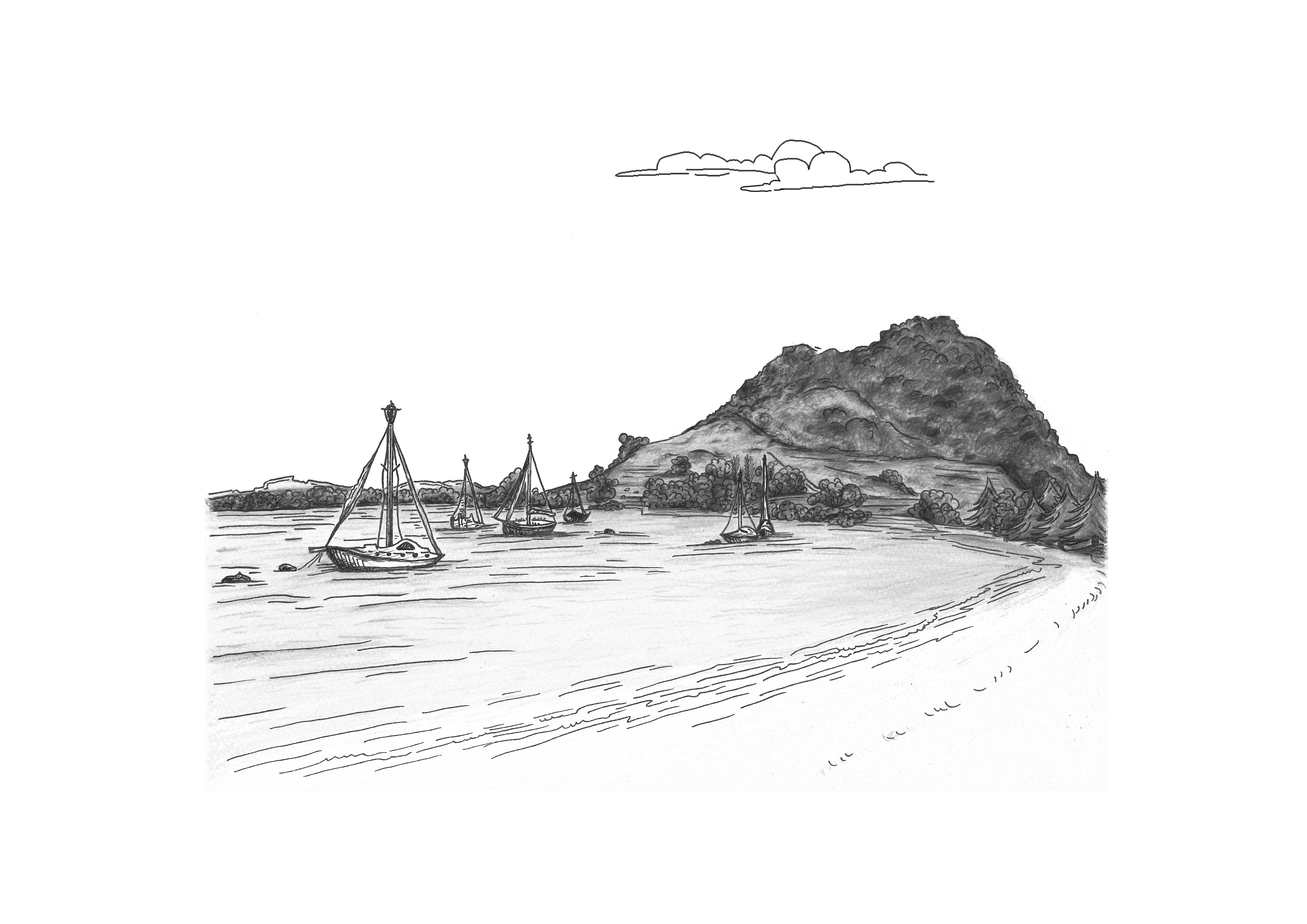 Pilot Bay B&W, Artist pencils on paper, 2019