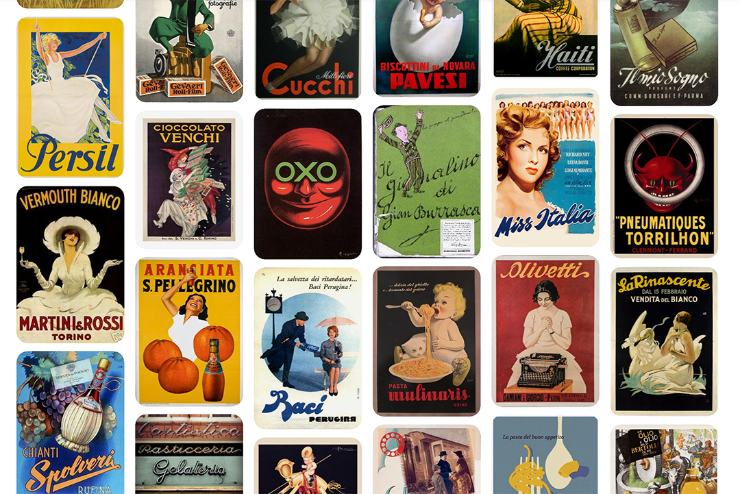 Research on Pinterest, Google, Archives using keywords referring to the values and the time of narration.