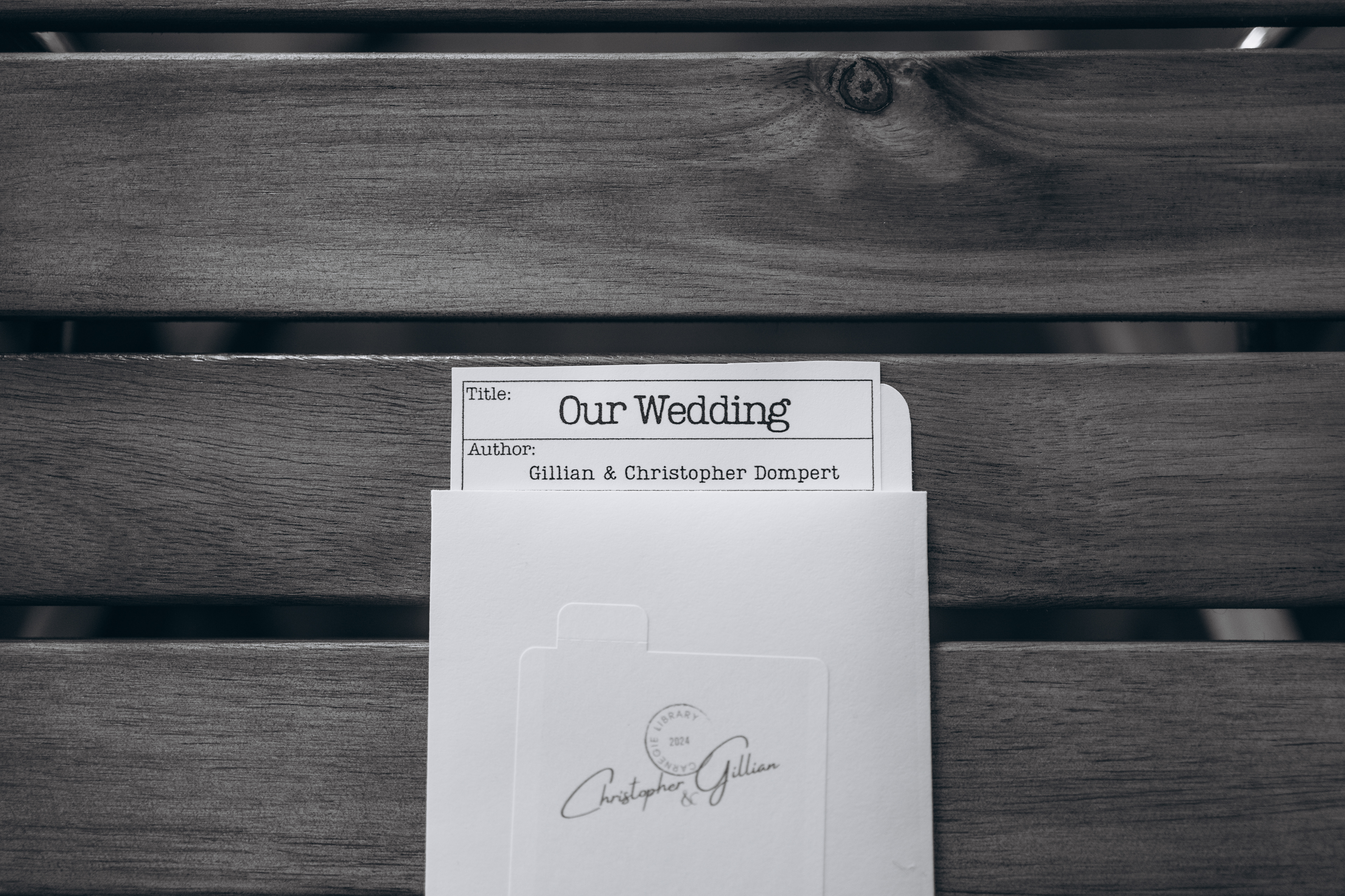The bride and groom have created library based details for their wedding!