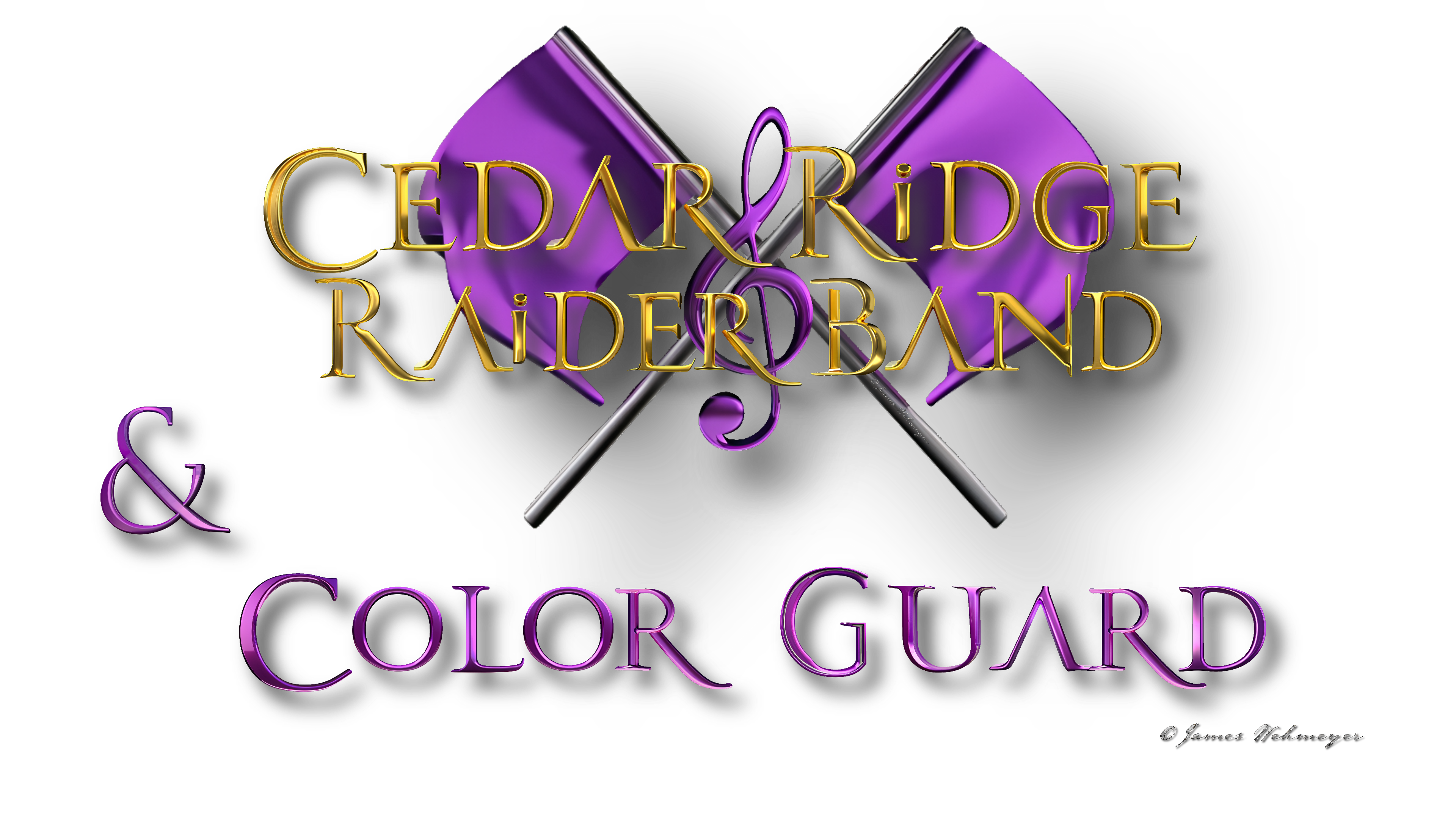 Alternate Cedar Ridge Band logo Title Transparent layer - Wehmeyer-Original.   Wanting to feature an enhanced Color Guard flag using Text Effects, no known font style existed for Color Guard Symbols.   In September 2024, James the first ever developed Color Guard Font style leveraging inspiration in concept from Music and Cheer fonts that have been published.   The flags viewed here were created from the font and further enhanced after rendering to imagine increased fluidity of the flag fabric as well as pole coloration for contrast. 