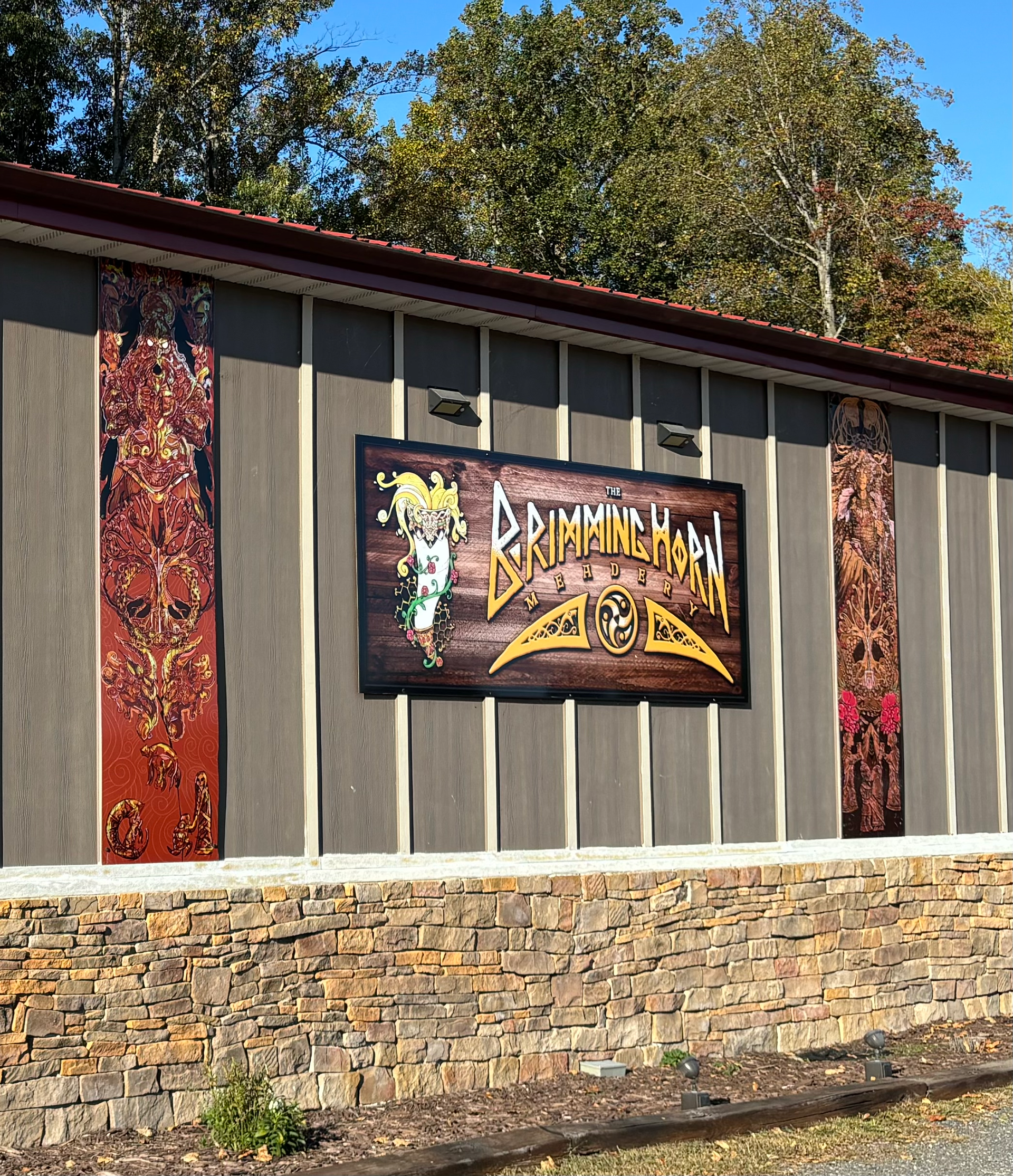 Sign on the side of the mead hall in Milton.