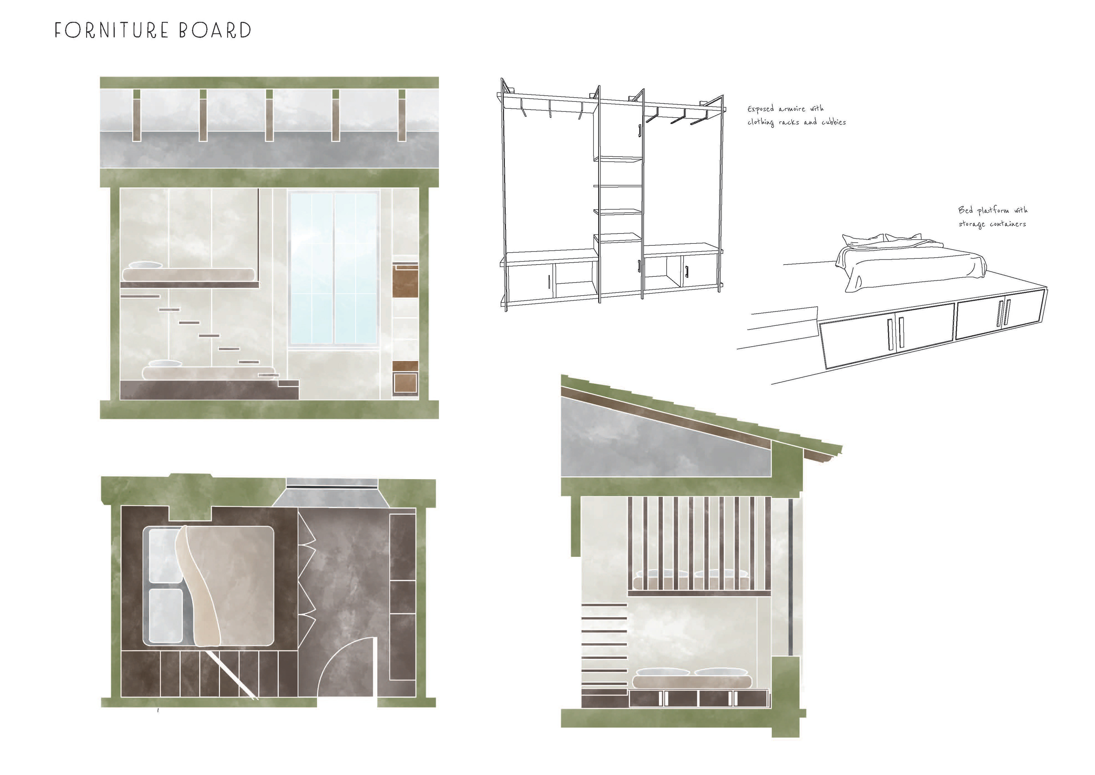 Technical Drawings layout 2 Double Queen Room with Custom Made Furniture