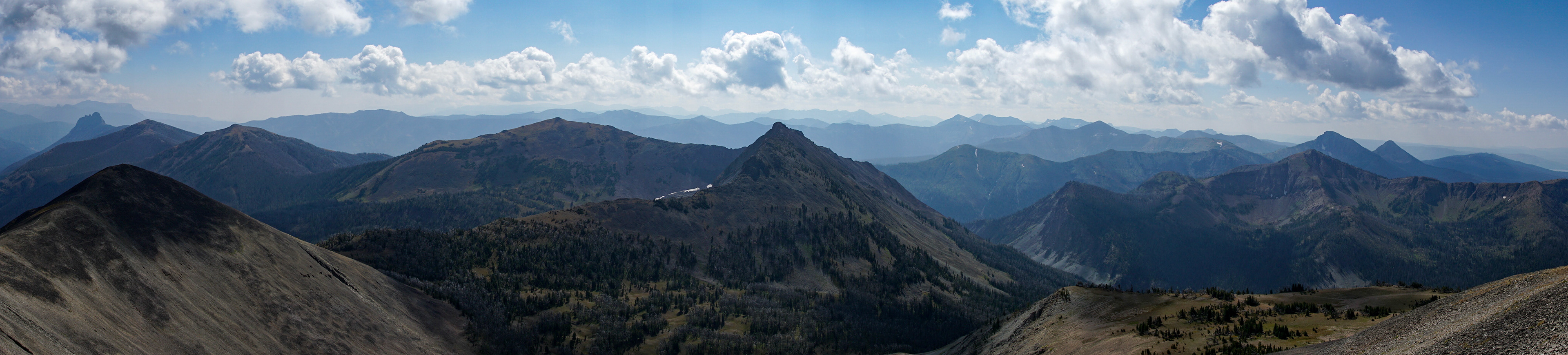 View from the summit of Avalance Peak, Yellowstone. Haze from wildfires.