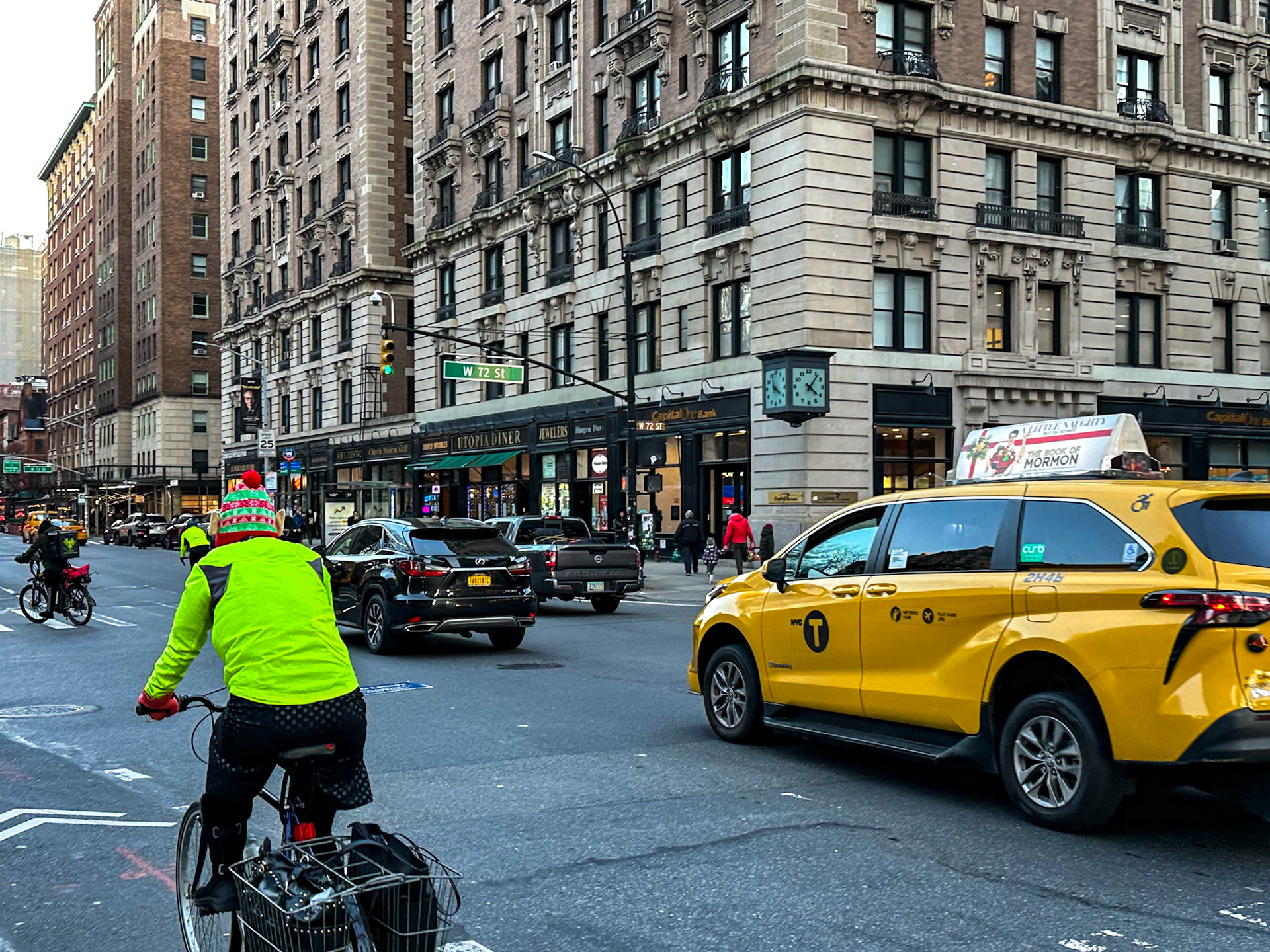 New York, NY, US - Dec 22, 2023: Businesses at corner of Amsterdam and 72nd Street