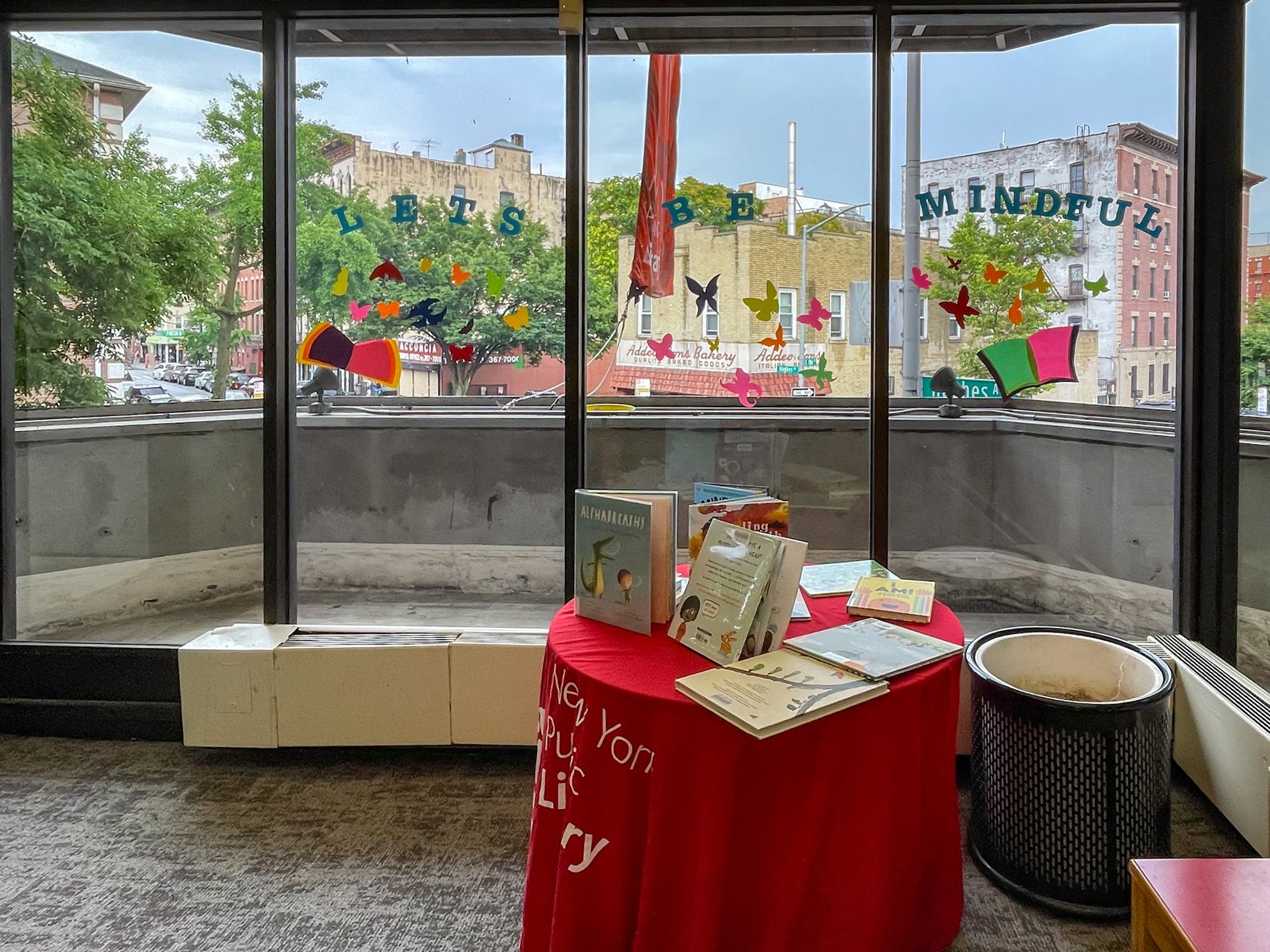 Bronx, NY, US - Jul 16, 2022: Mindfulness display, New York Public Library Belmont Branch