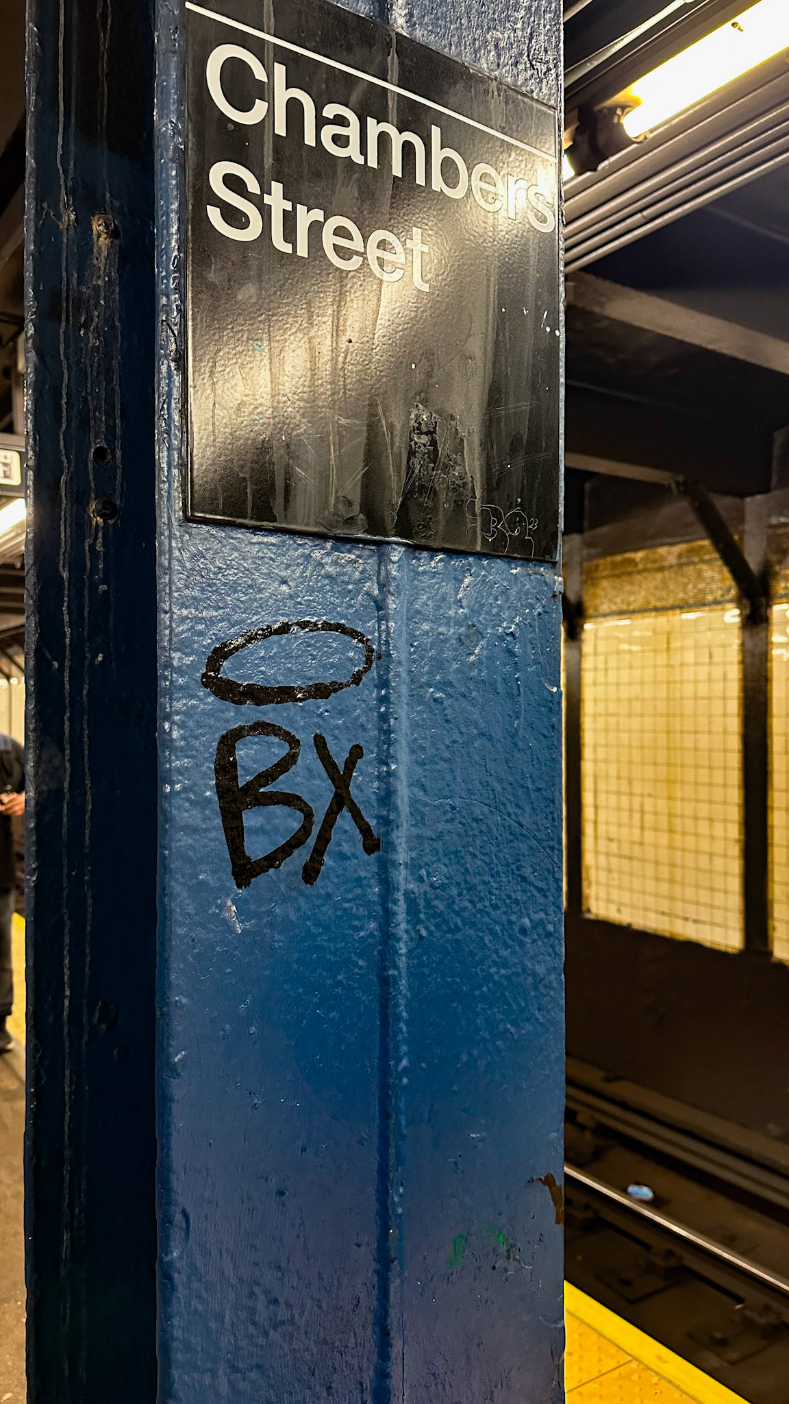 New York, NY, US - May 11, 2023: Chambers Street subway station interior