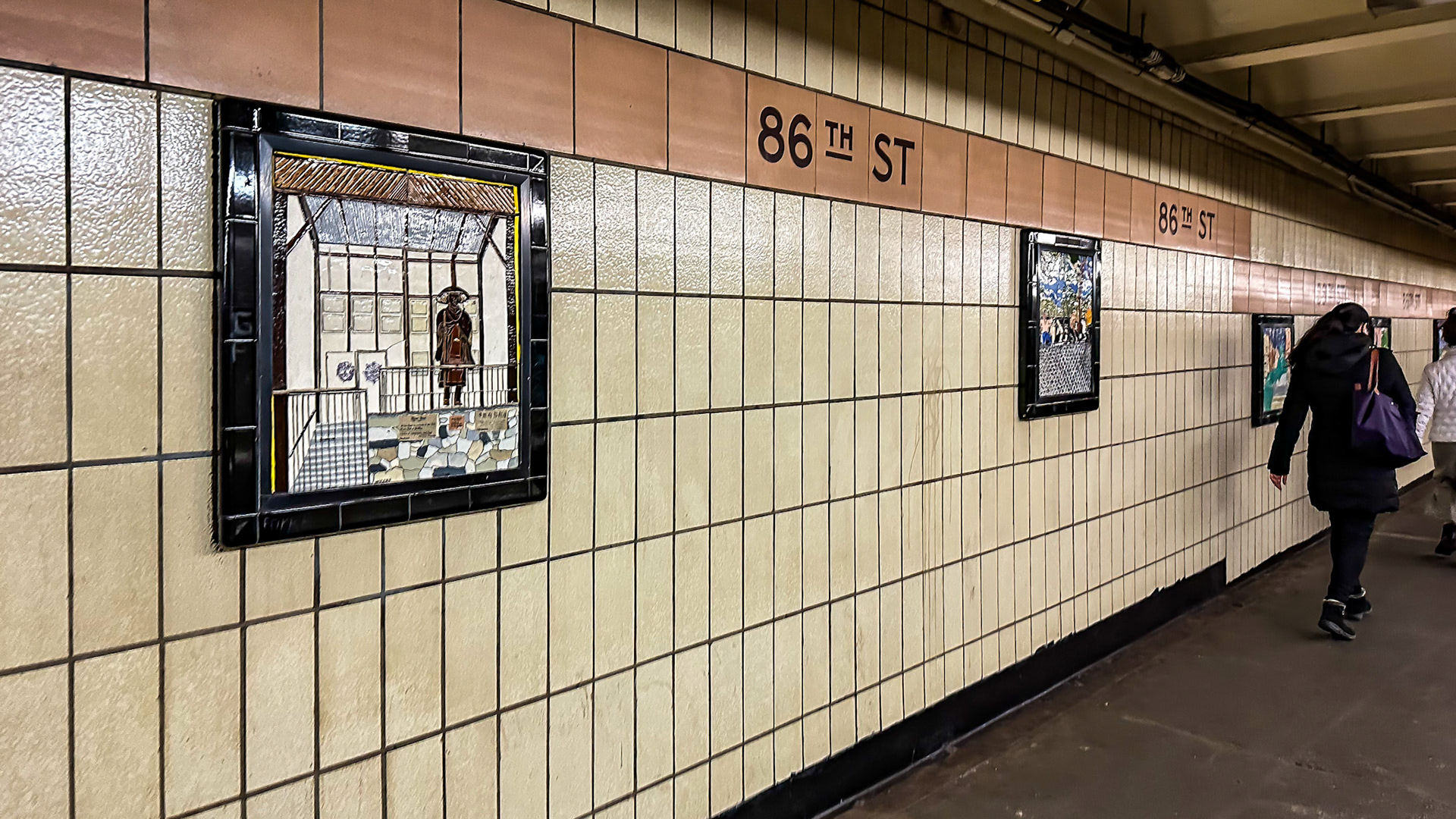 New York, NY, US - Jan 27, 2023: 86th St subway art, "Westside Views" by Nitza Tufino