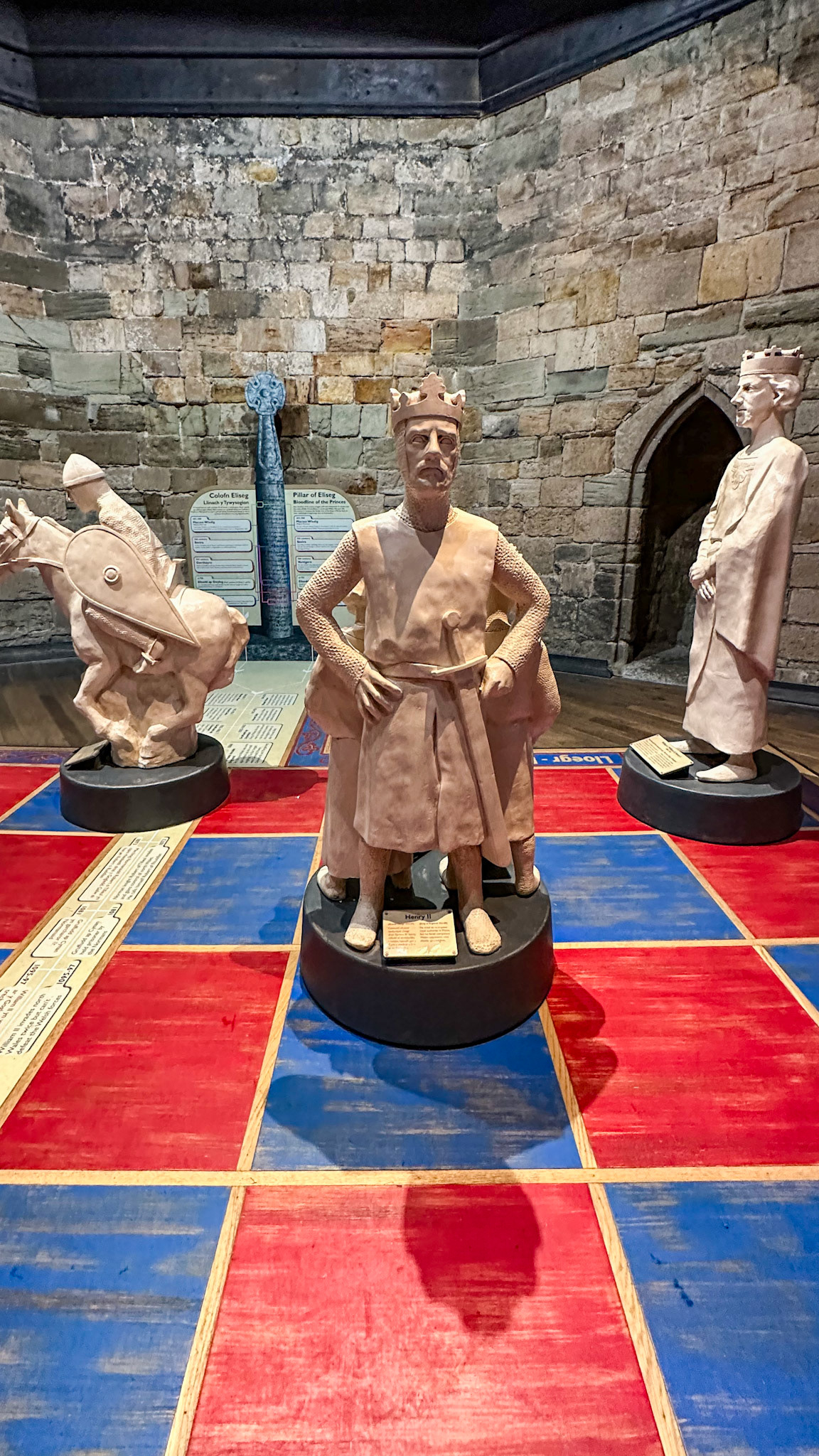 Caernarfon, Wales, UK - Jan 2, 2023: Game of Crowns life size chess pieces in Caernarfon Castle