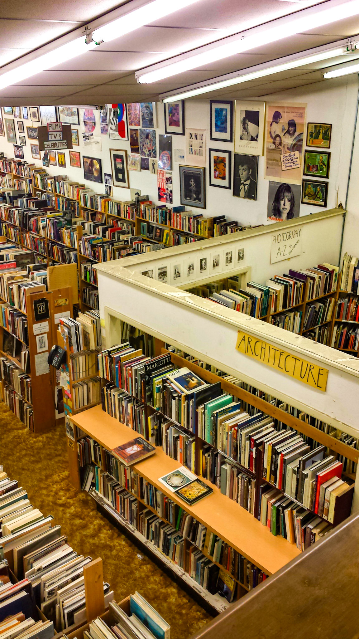 Denton, TX, US - Aug 31, 2014: Recycled Books interior, view of main floor from upper floor fiction section