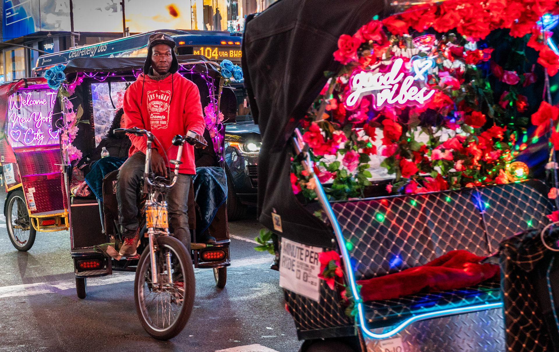 Pedicabs and buses and cars, November 2023
