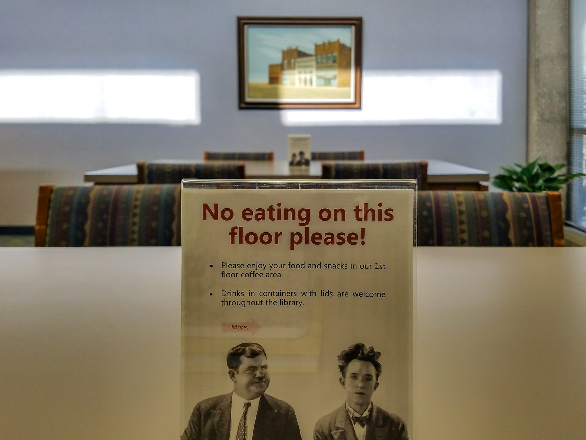 Richardson, TX, US - Jan 27, 2018: No eating sign at Richardson Public Library