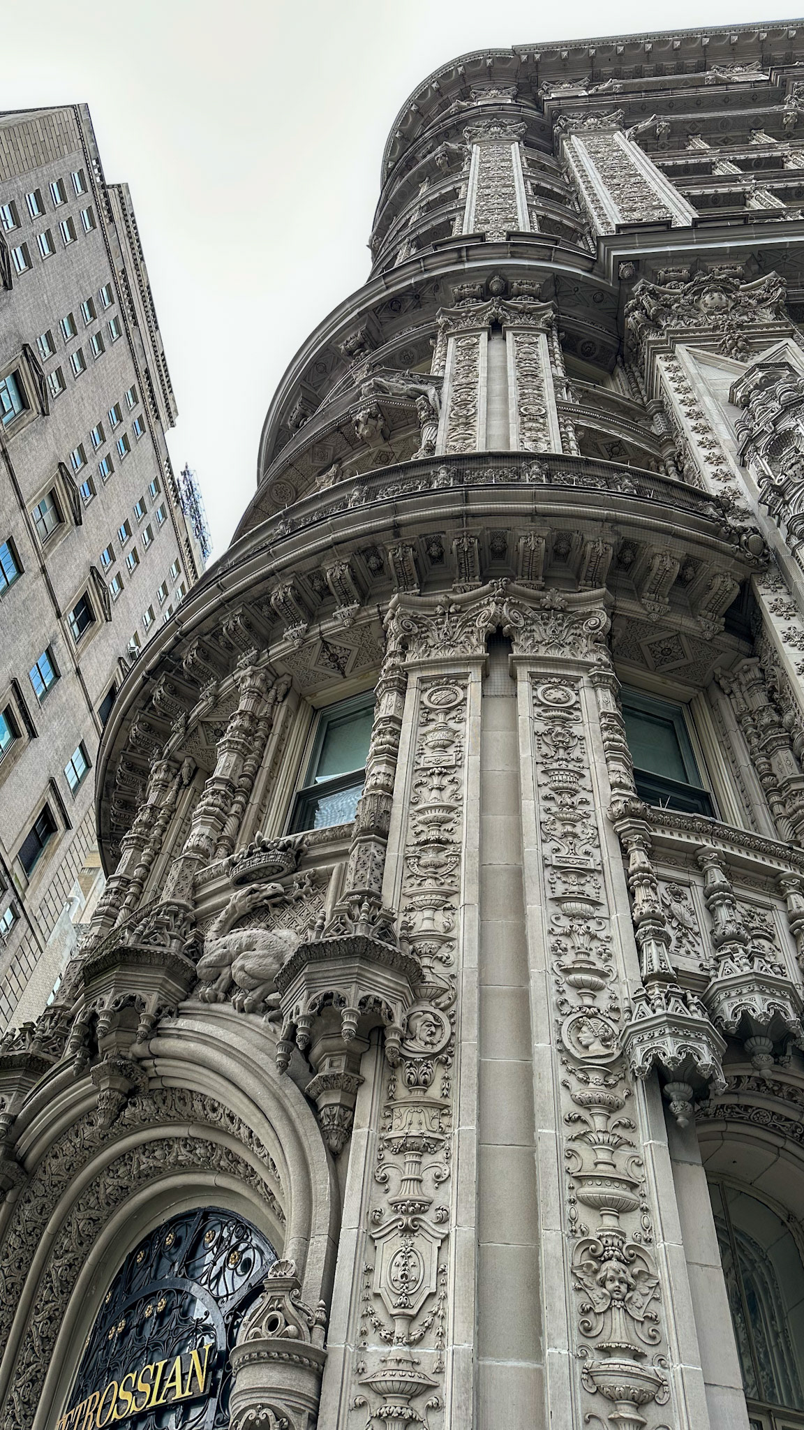 New York, NY, US - Mar 4, 2023: Looking up at Petrossian Building