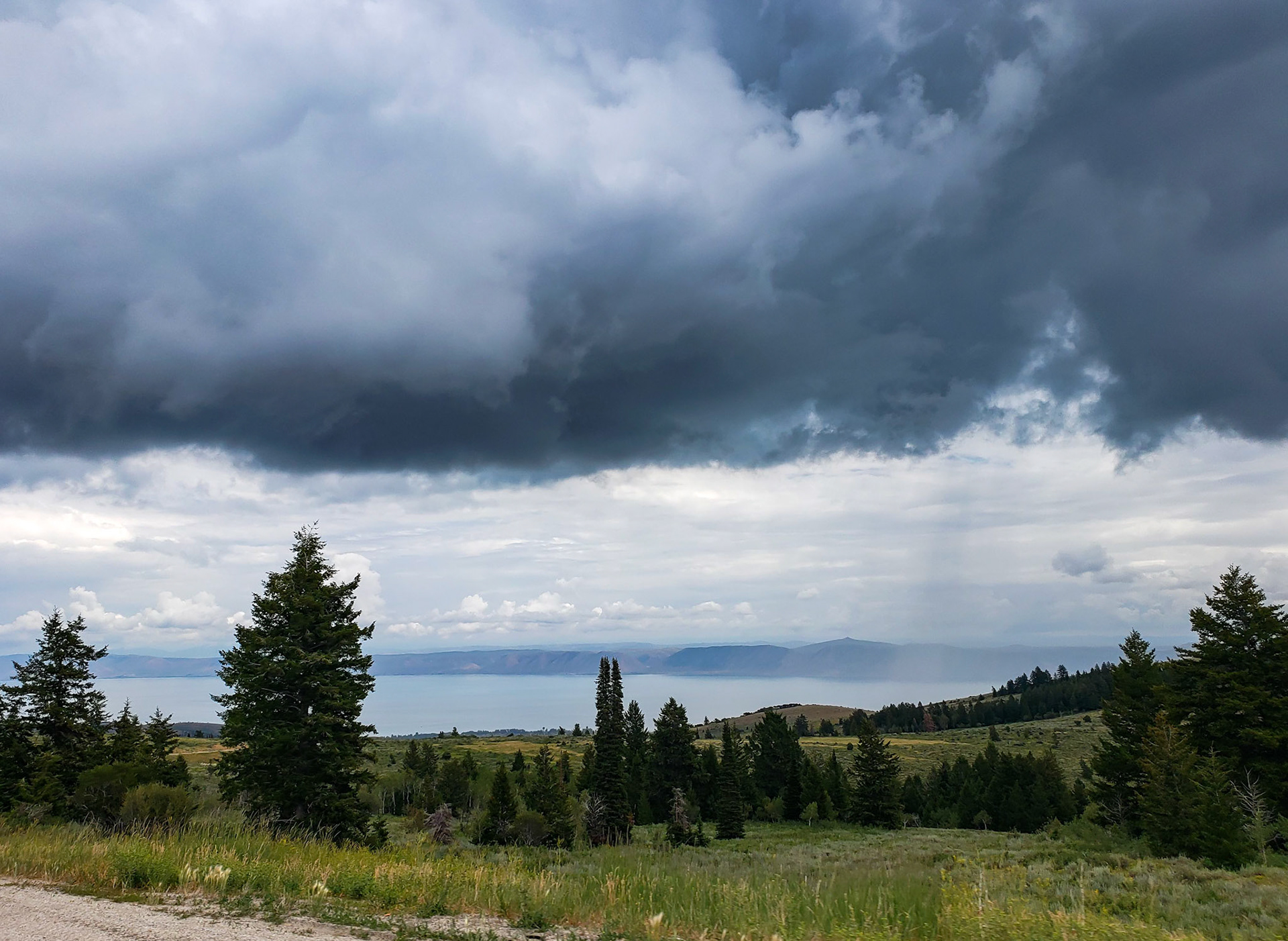 Garden City, UT, US - Jul 27, 2019: View of Bear Lake emerging from Logan Canyon