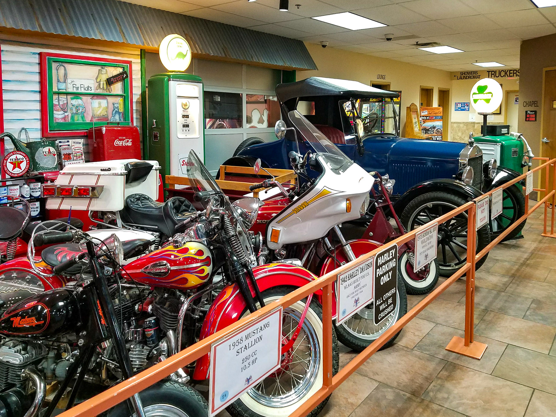 Glenrio, NM, US - Jun 28, 2018: Historic vehicles on display at Russell's Travel Center