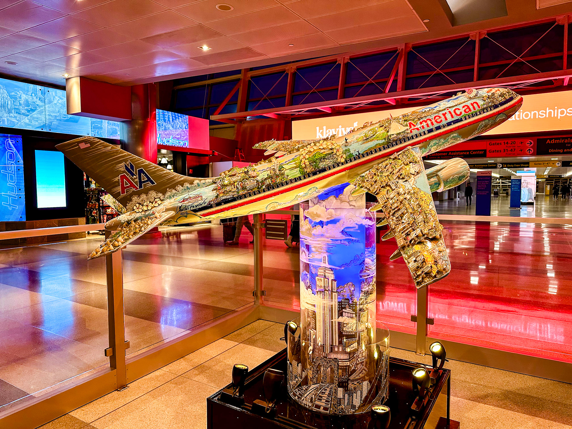 Queens, NY, US - Oct 13, 2023: American Airlines airplane art by Charles Fazzino, JFK Terminal 8