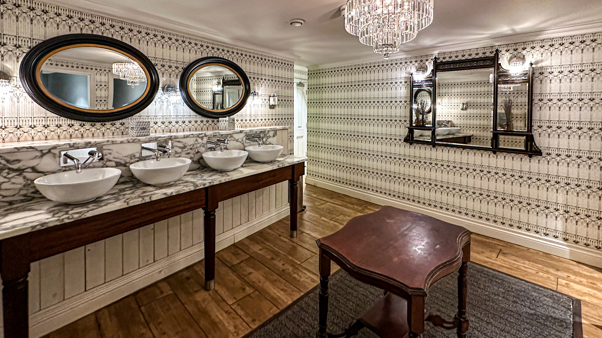 Beverley, East Yorkshire, UK - Dec 29, 2022: Elegant bathroom decor in the Beverley Arms