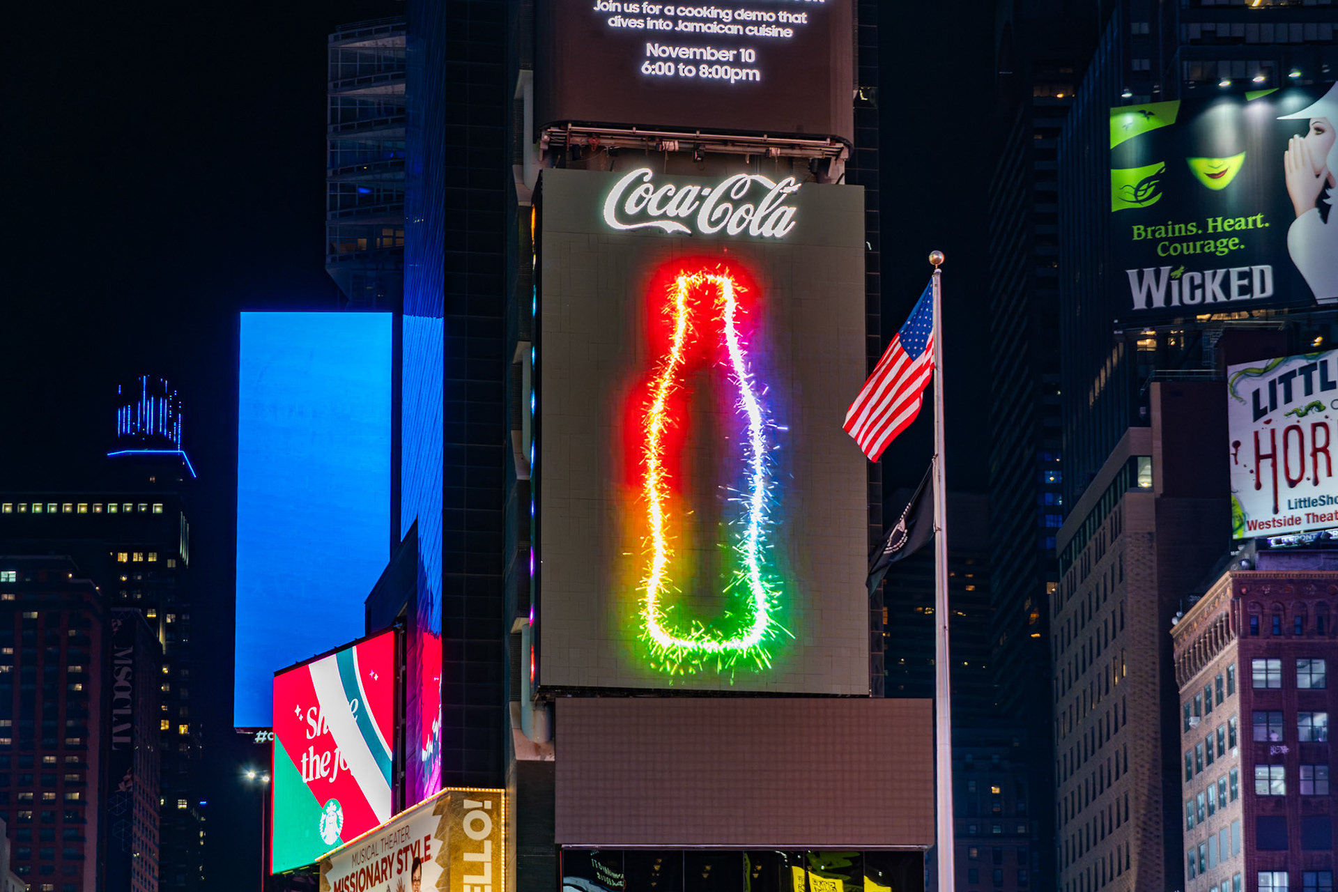 New York, NY, US - Nov 4, 2023: Colorful Times Square advertisements