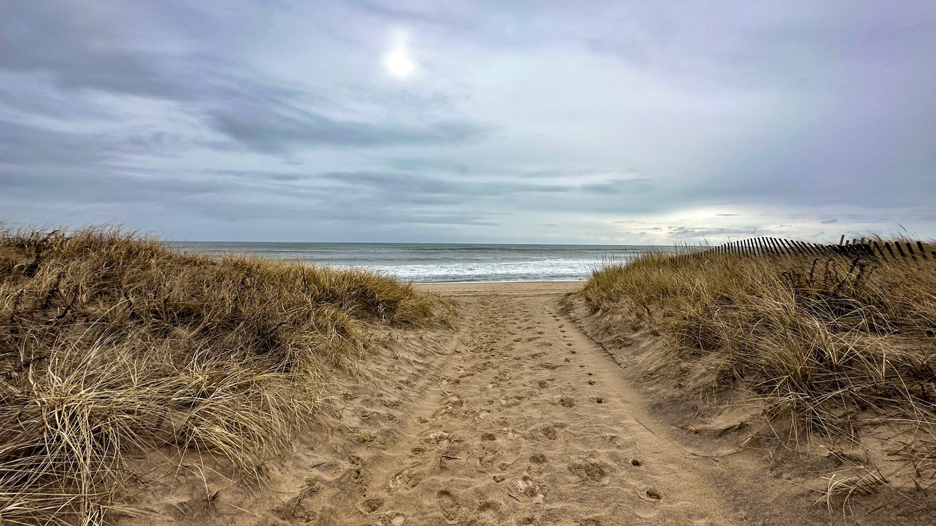 East Hampton, NY, US - Jan 16, 2023: Footprints to the beach