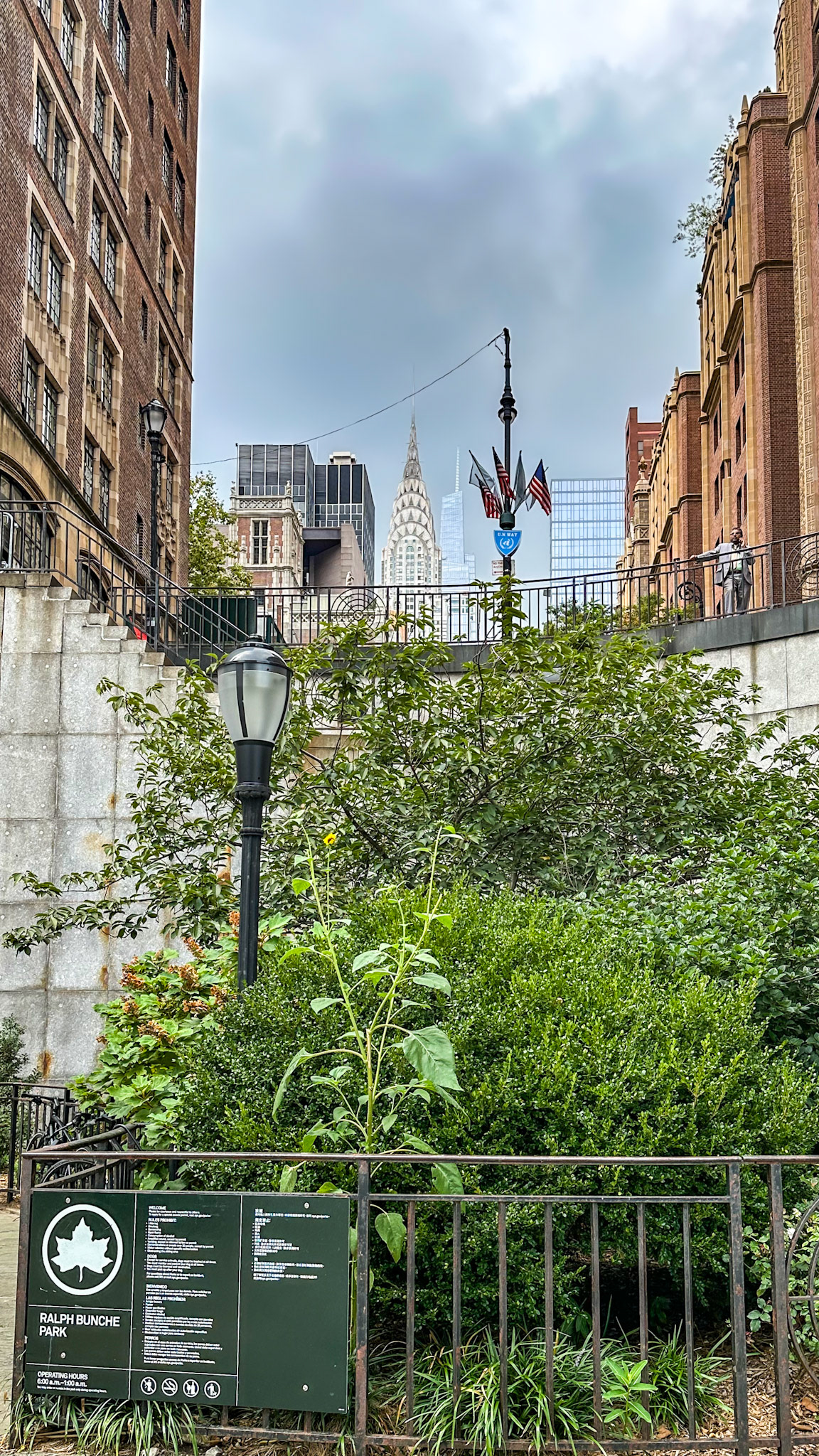 New York, NY, US - Aug 29, 2023: Ralph Bunche Park with Chrysler Building view