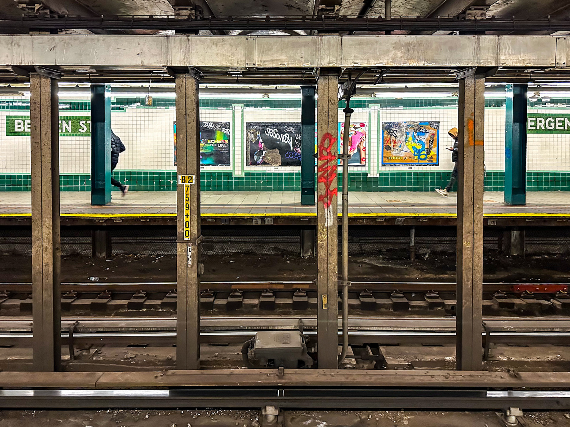 Brooklyn, NY, US - Dec 20, 2023: Looking aross tracks at Bergen St station