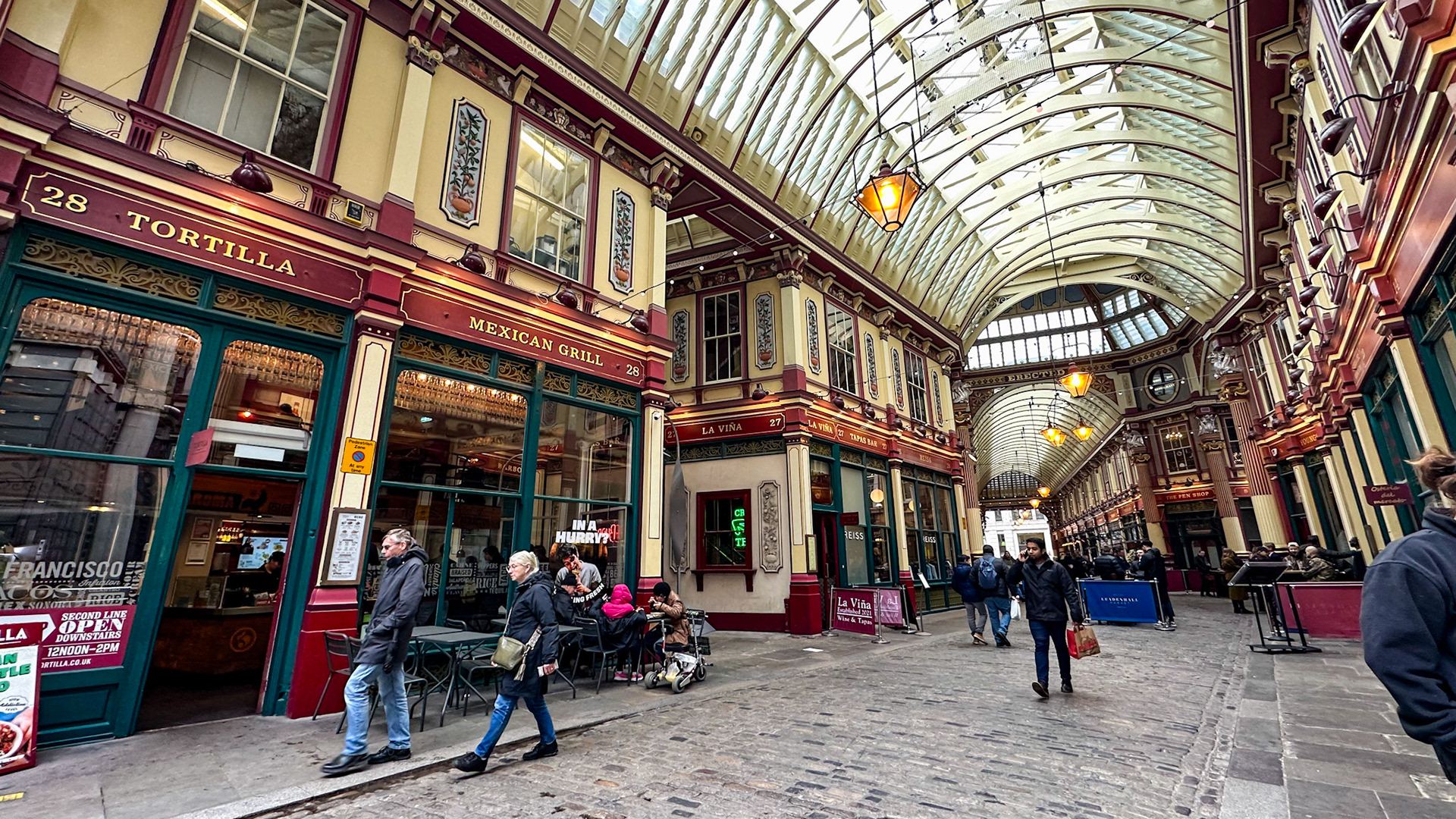Square Mile, London, UK - Apr 14, 2023: Leadenhall Market interior