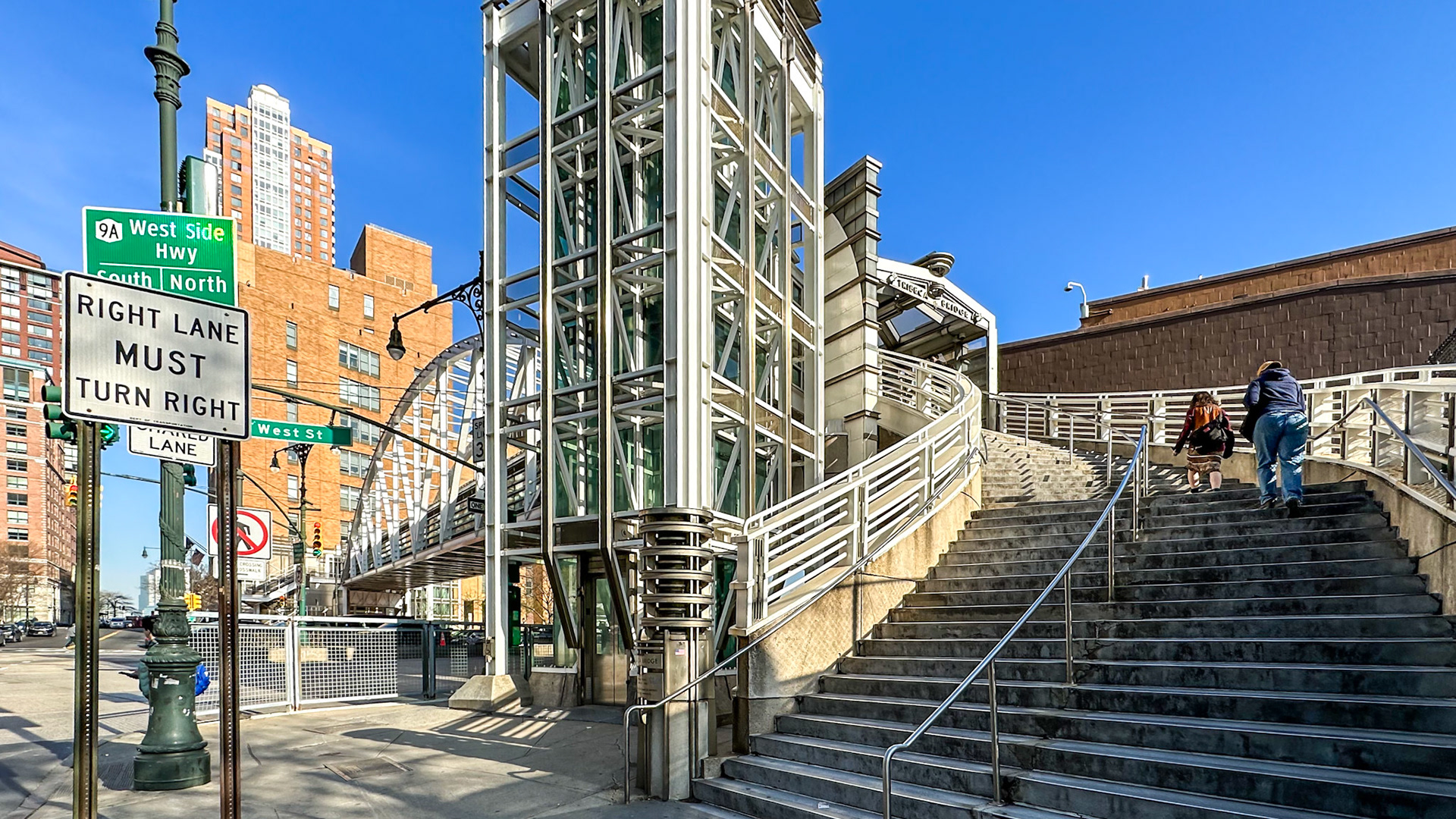 New York, NY - Apr 4, 2023: Tribeca Bridge at West Side Highway