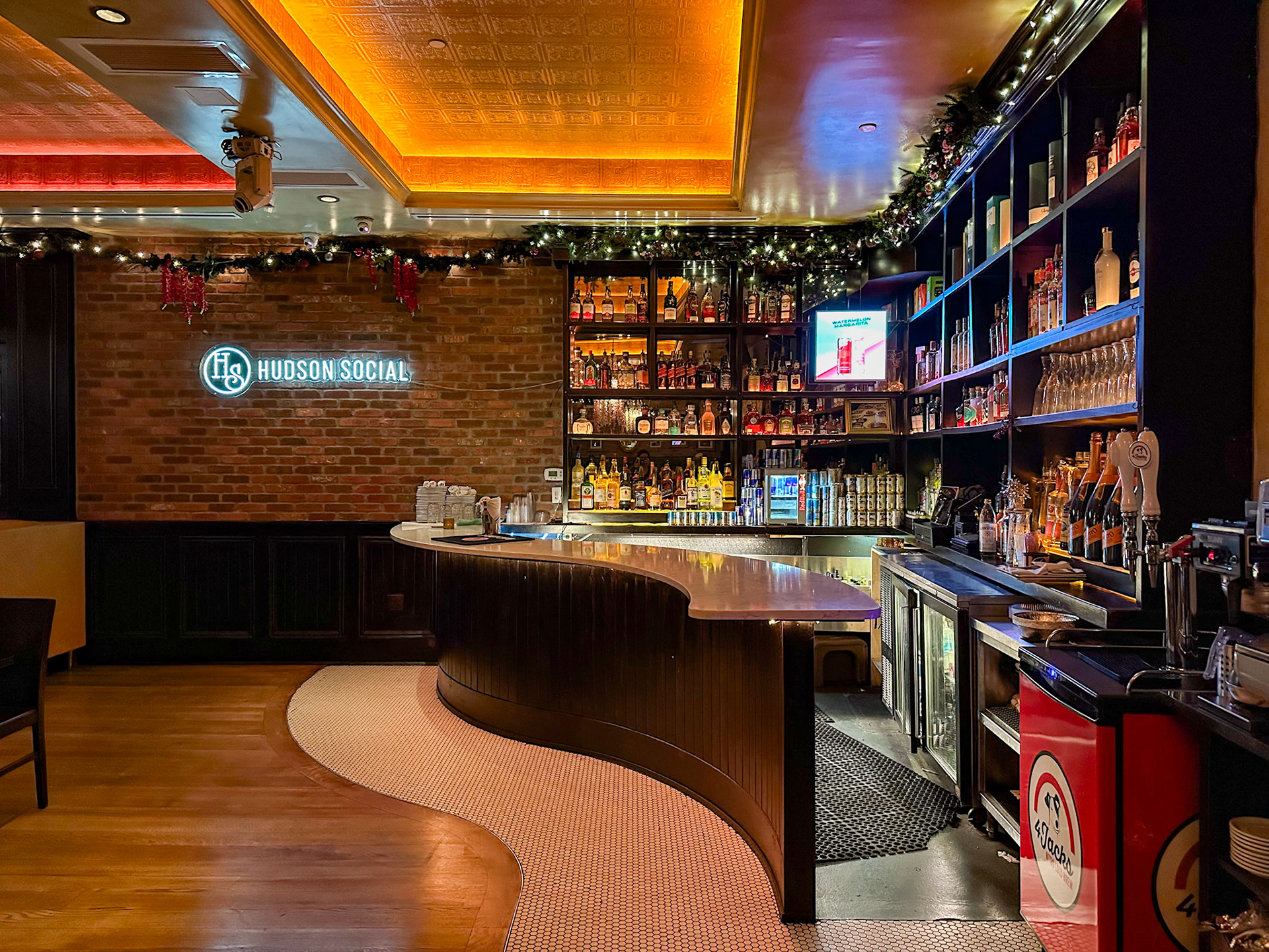 Stamford, CT, US - Feb 13, 2025: Hudson Social corner bar