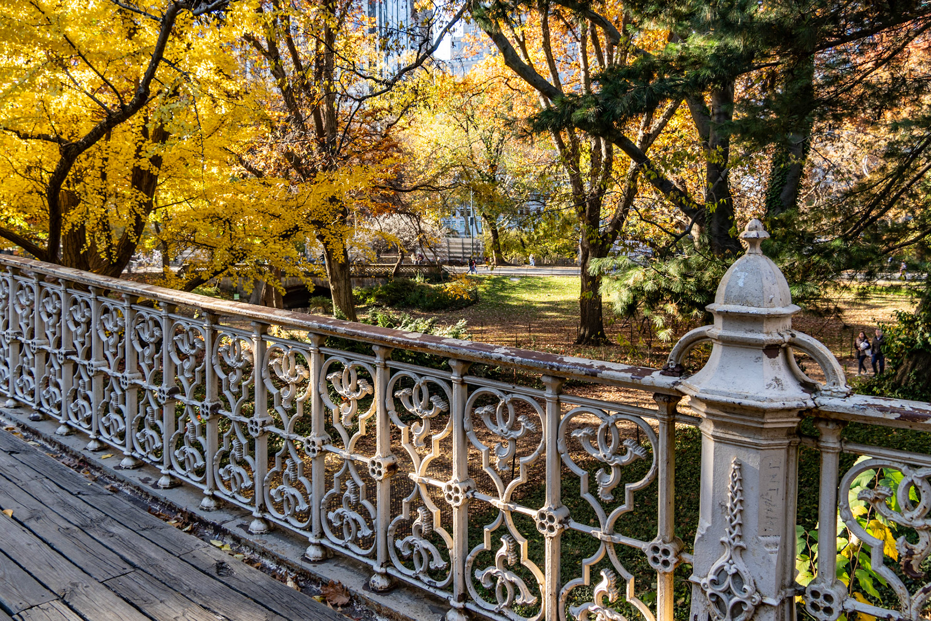 New York, NY, US - Nov 18, 2023: Pinebank Arch in Central Park with fall foliage