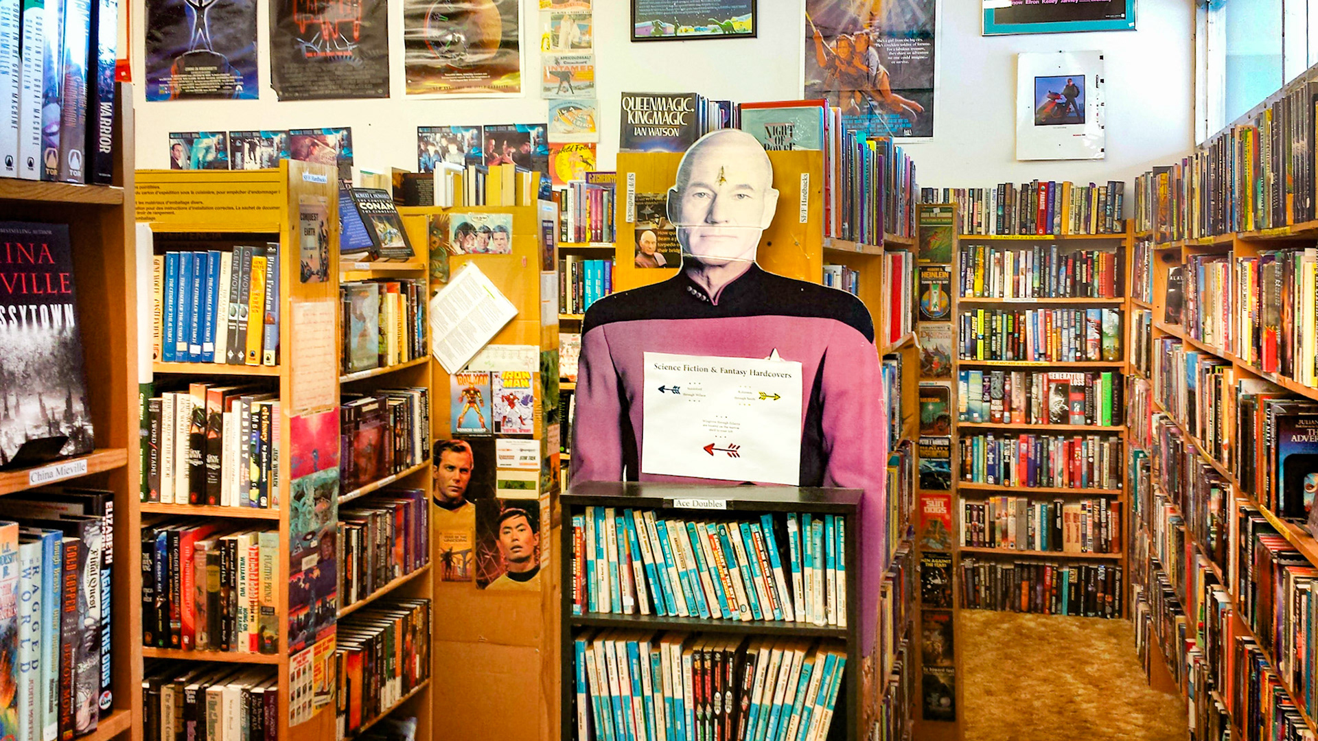 Denton, TX, US - Aug 31, 2014: Recycled Books interior shelves with pop culture decor