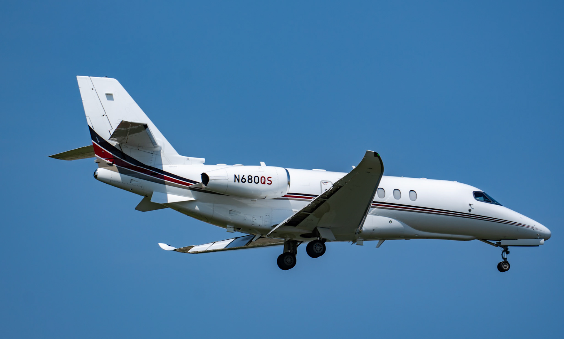 Dallas, TX, US - Jun 1, 2025: Cessna 680A Citation Latitude landing at Love Field