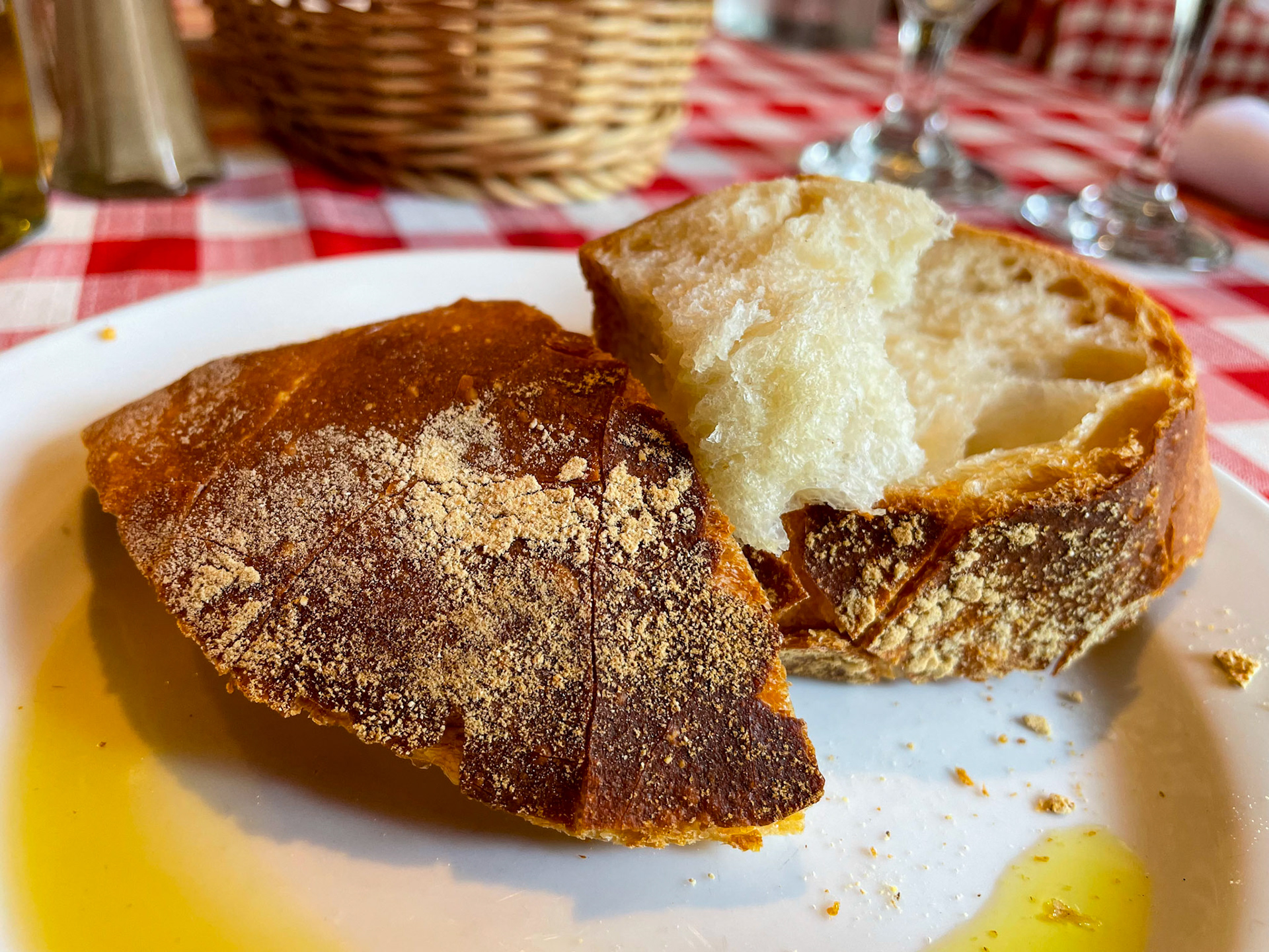 Bronx, NY, US - Jul 2, 2022: Closeup of bread and olive oil