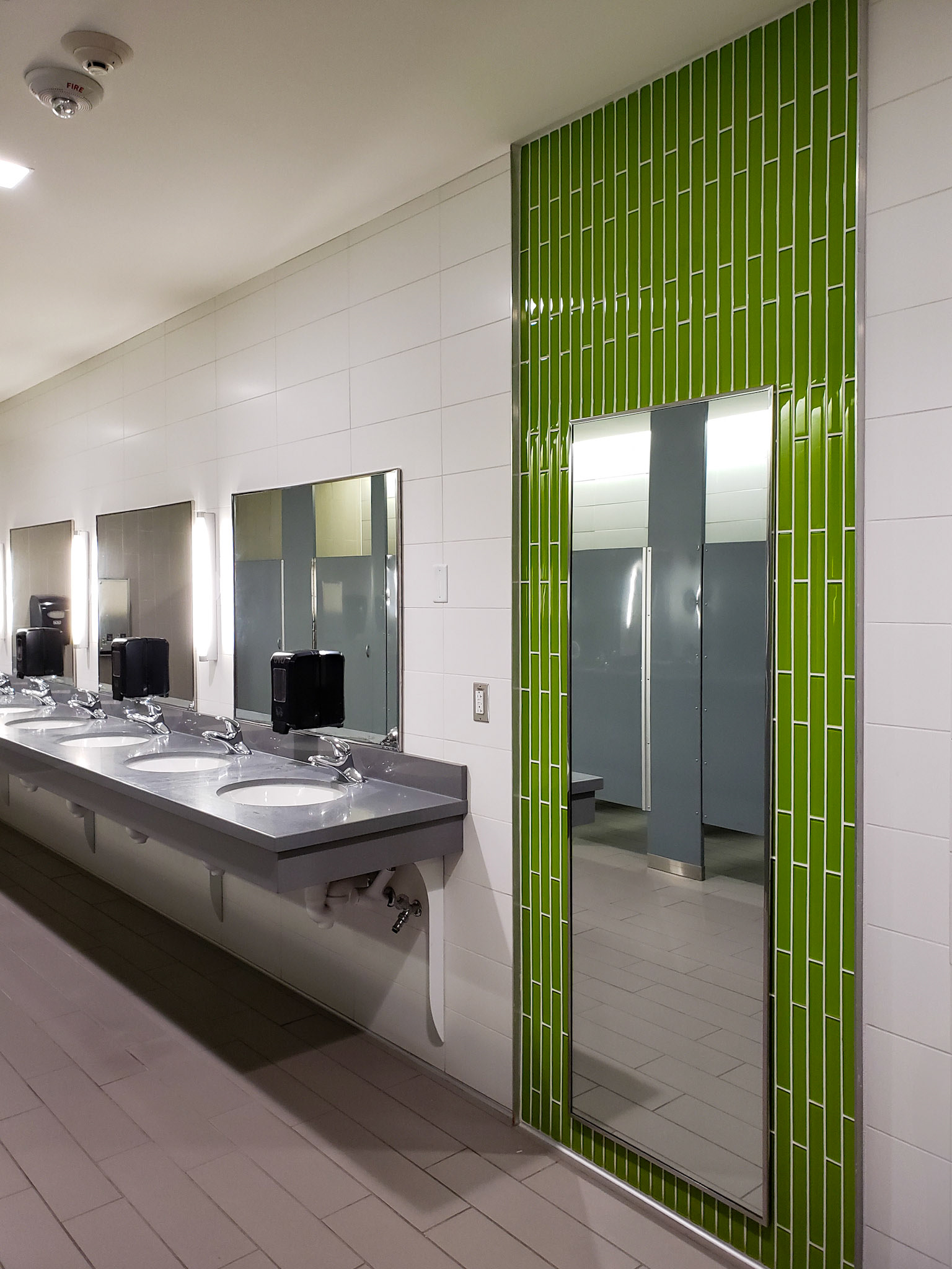 Orem, UT, US - Oct 10, 2019: Sinks and mirrors in public restroom at Utah Valley University