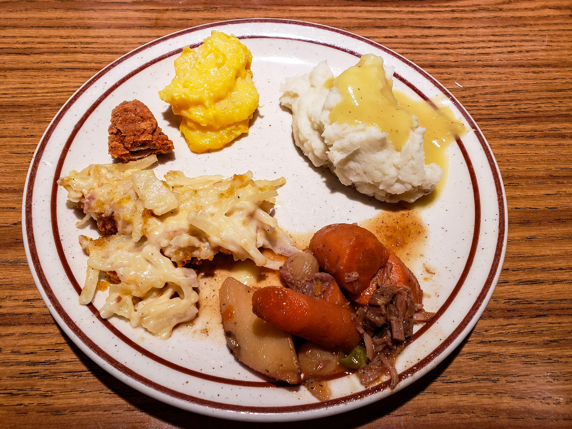 Orem, UT, US - Oct 8, 2018: Buffet plate of beige food