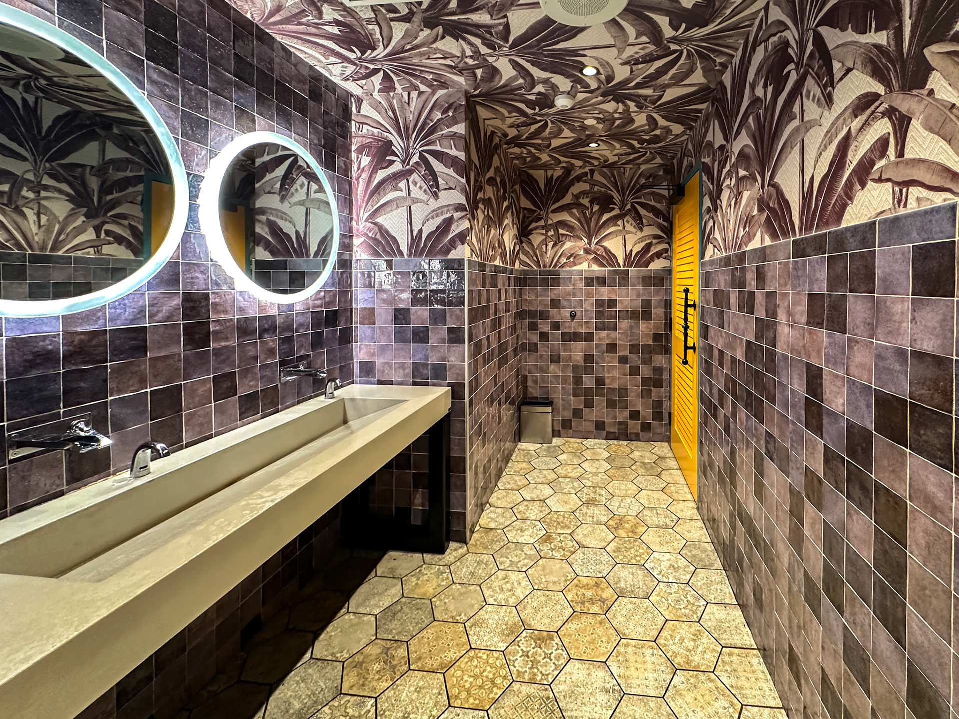 Stamford, CT, US - Jul 25, 2024: Restaurant bathroom decor
