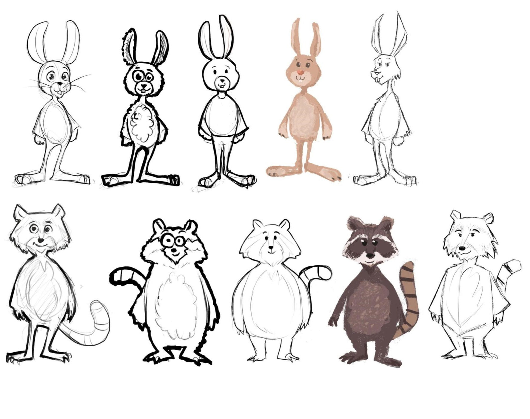 Character sketches, experimenting with different styles