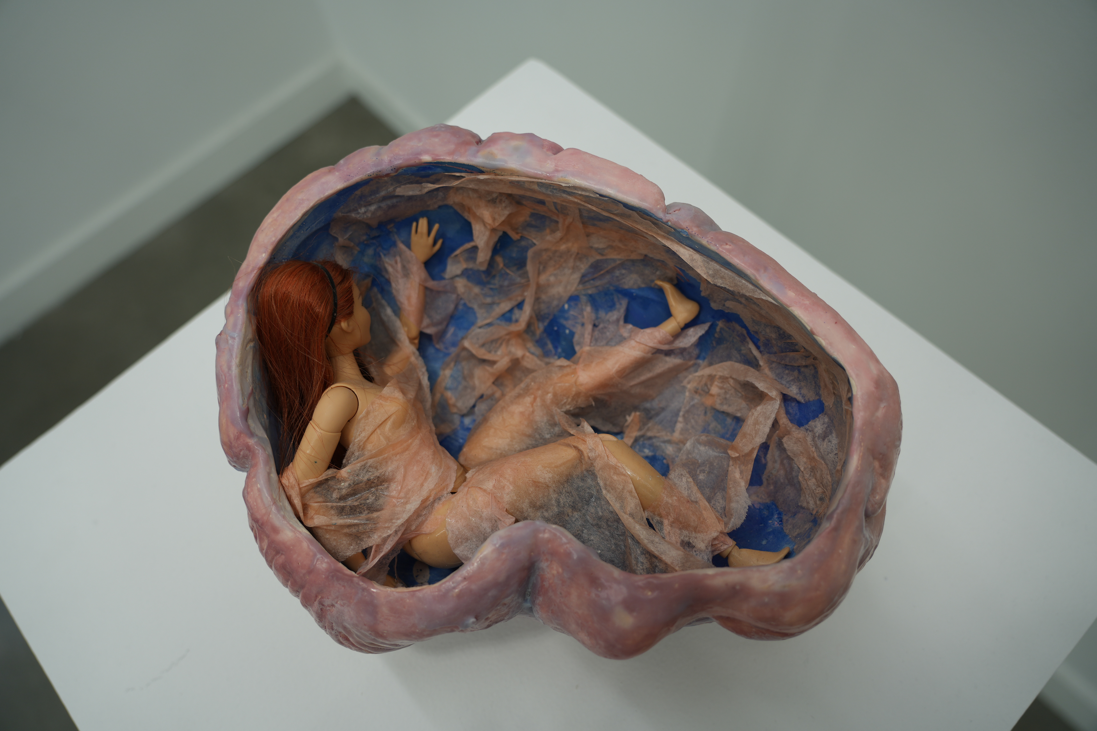 Mind-Space (ceramic sculpture with wax finish, paint, tissue paper, and Barbie doll) Interior